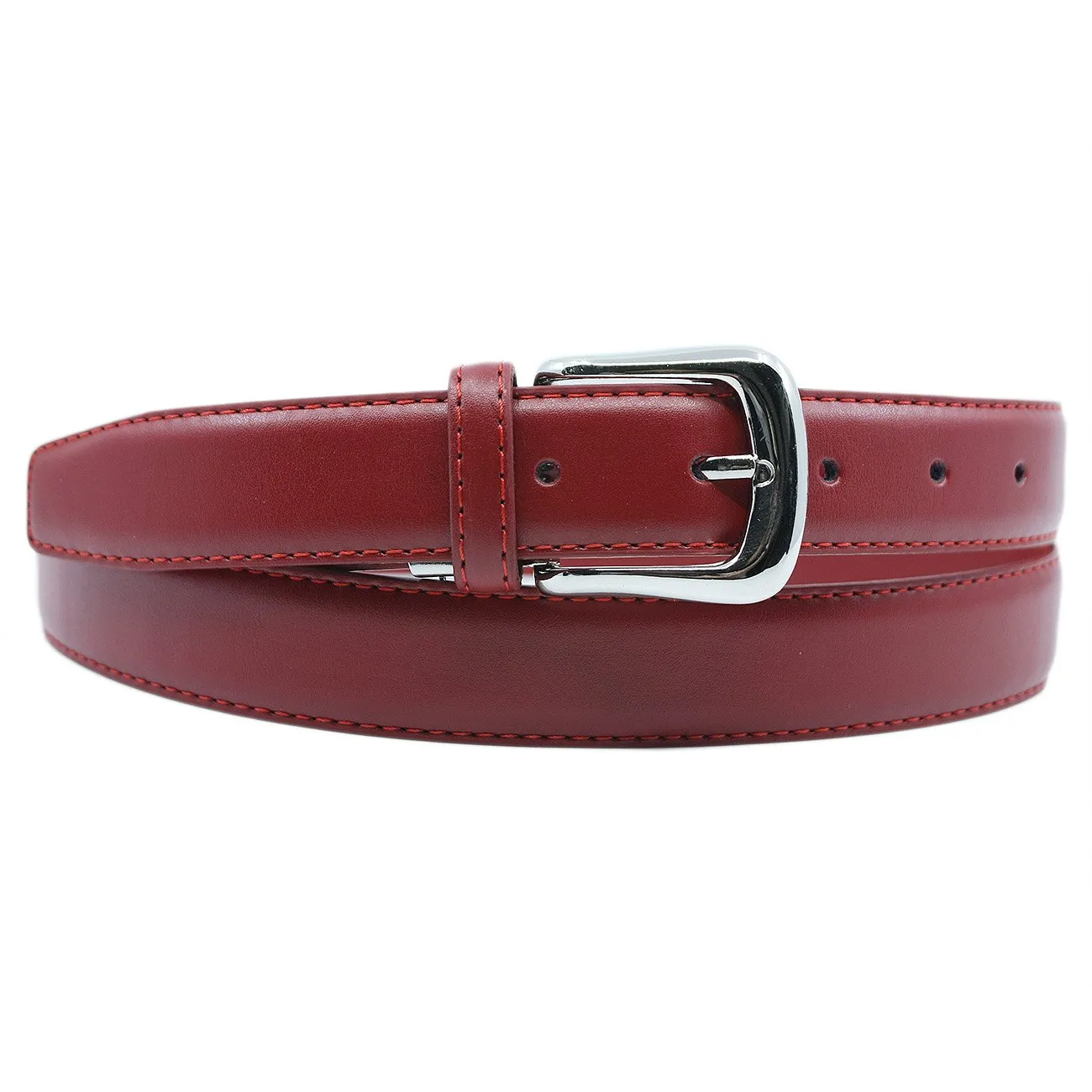 YEHMAN Cintura classica in pelle bovina 3 cm, fibbia argento, rosso, 120 cm - immagine 2