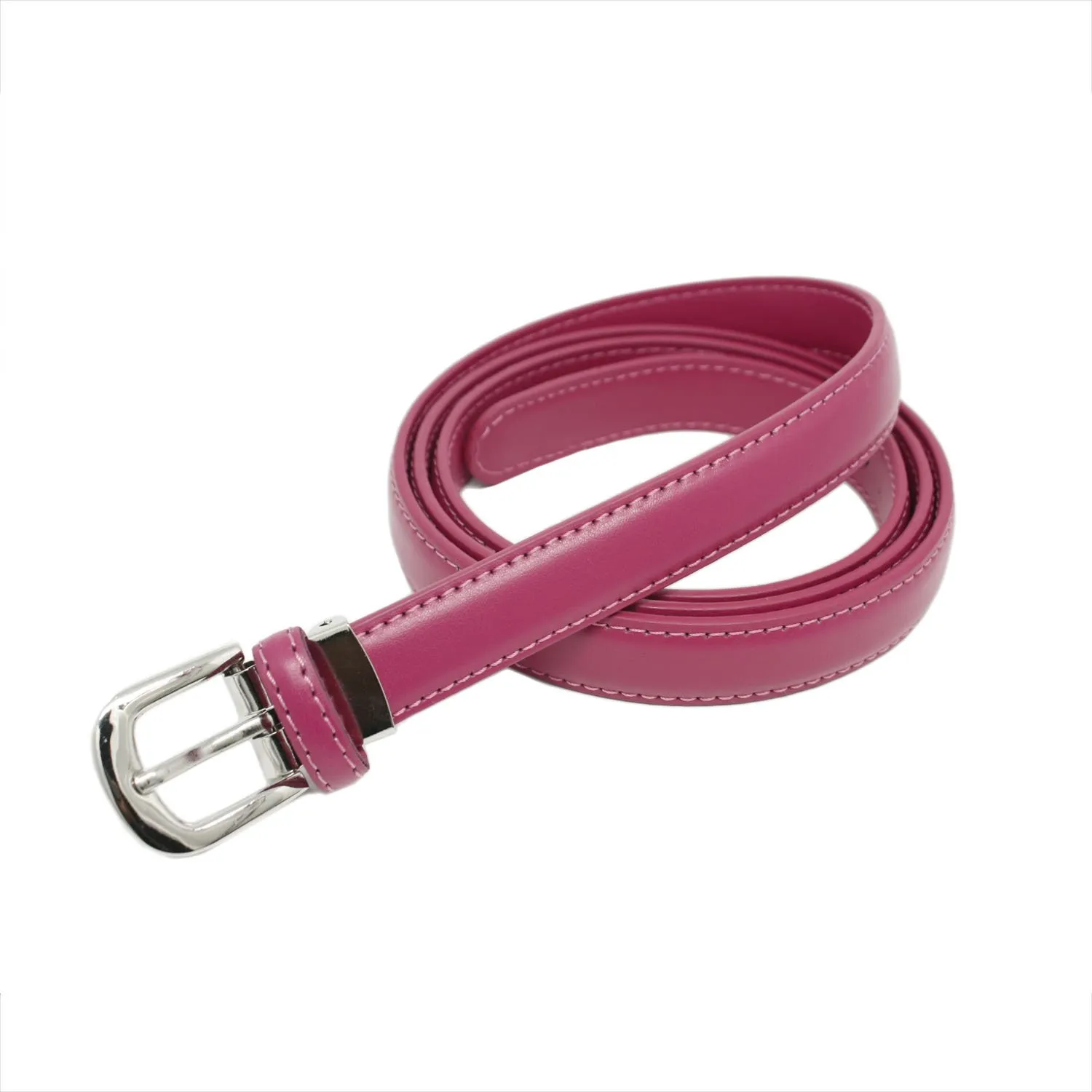 Yehman Cintura da Donna in Pelle di Vacchetta, Sottile 2 cm, Regolabile, 120 cm, Fucsia - immagine 2