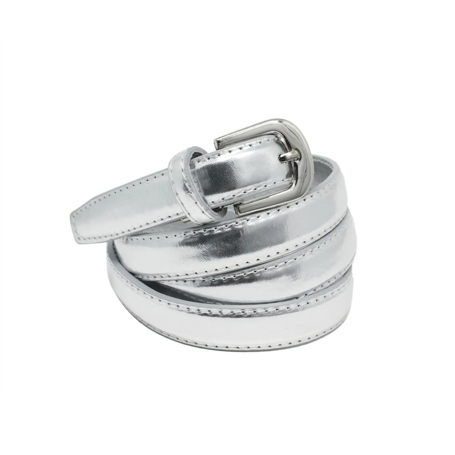 Yehman Cintura da donna in pelle di vacchetta, 2 cm x 120 cm, Argento - immagine 1