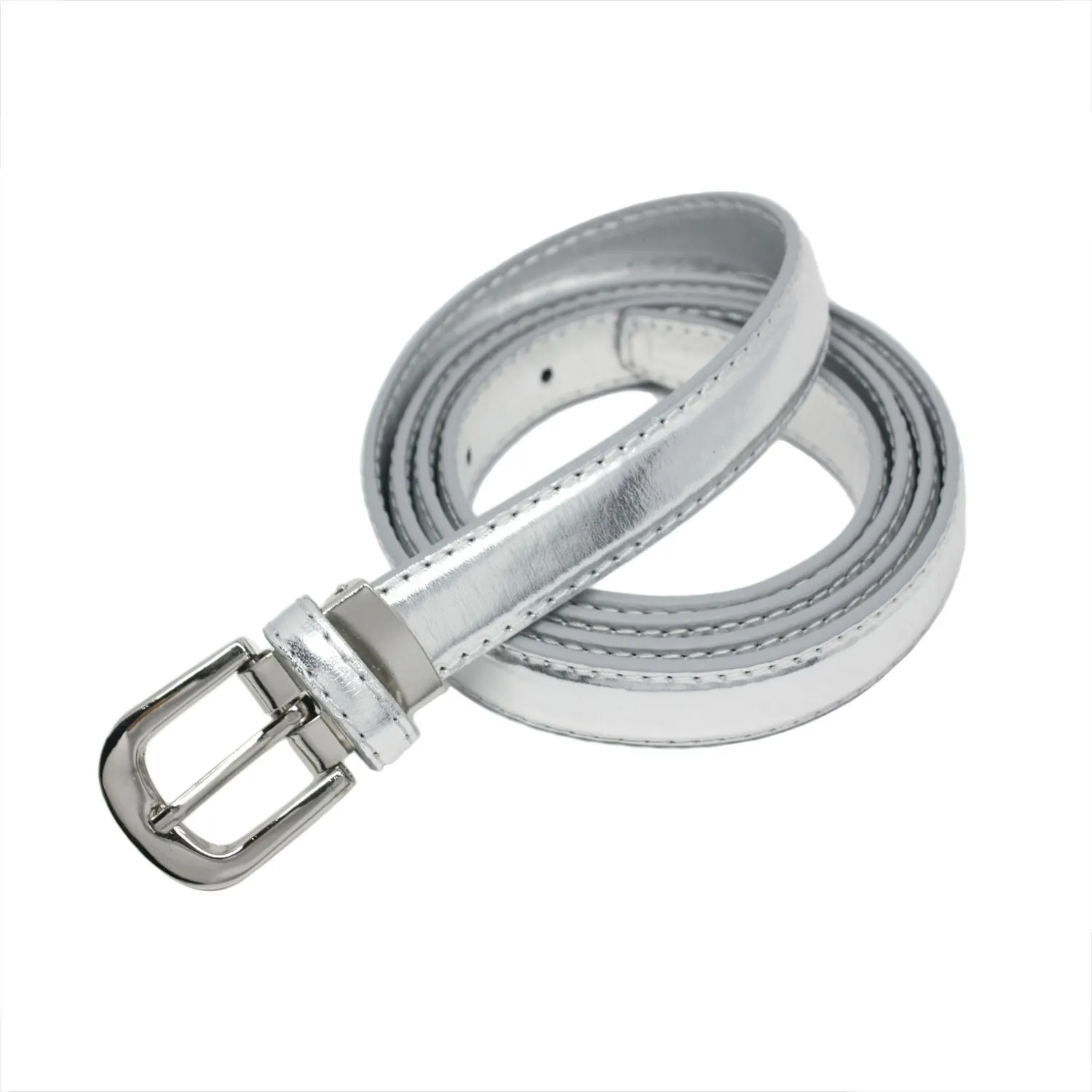 Yehman Cintura da donna in pelle di vacchetta, 2 cm x 120 cm, Argento - immagine 2