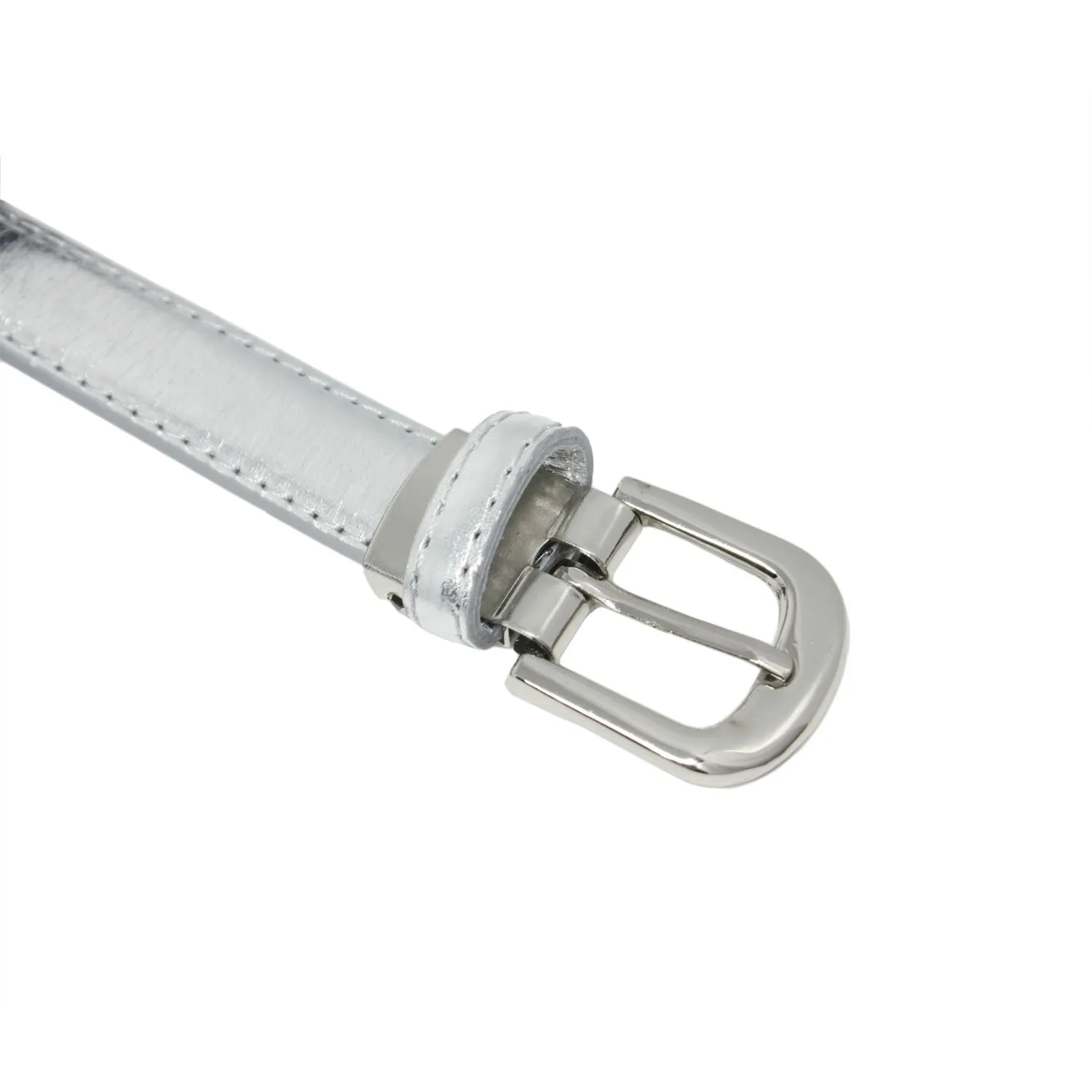 Yehman Cintura da donna in pelle di vacchetta, 2 cm x 120 cm, Argento - immagine 3