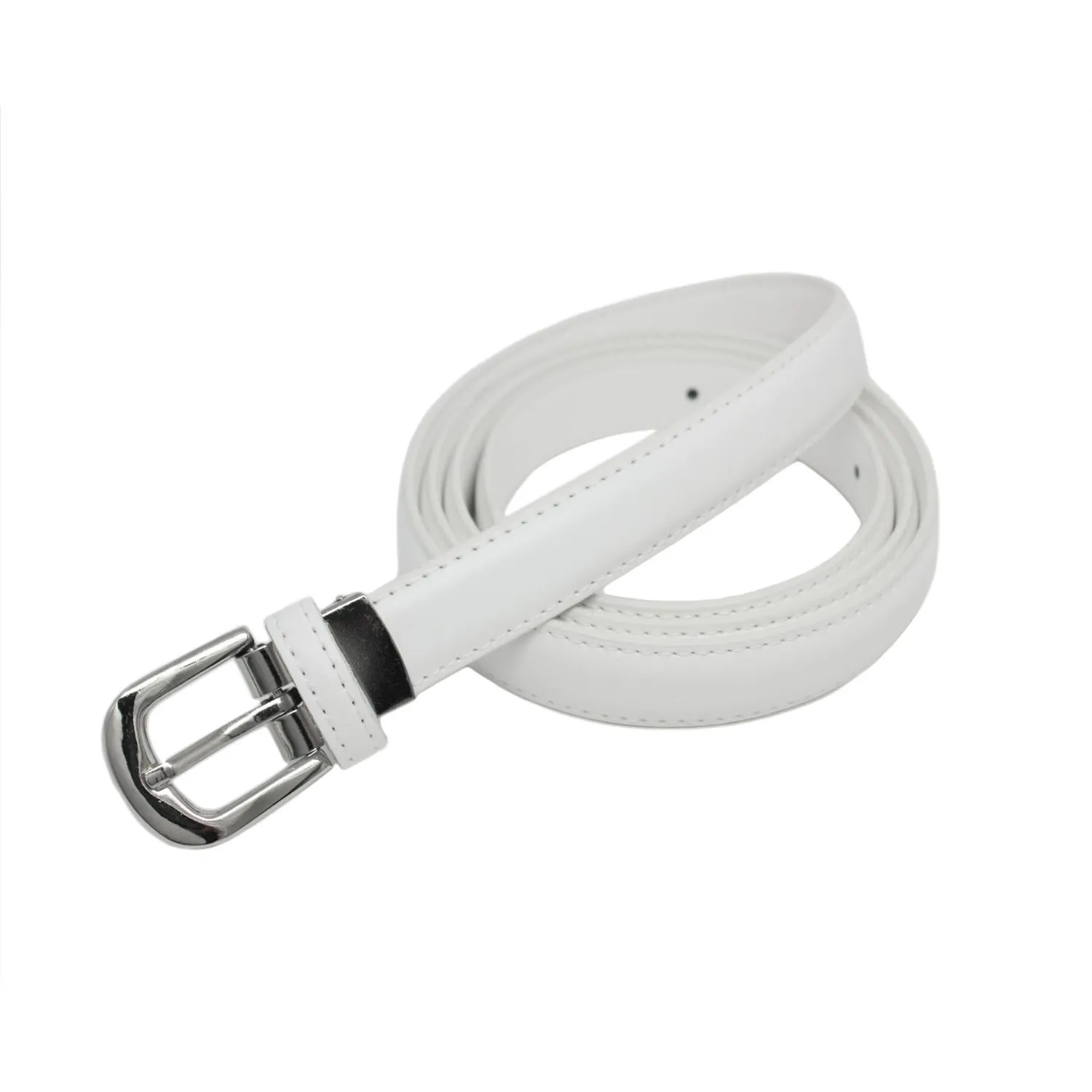 YEHMAN Cintura da donna in pelle di vacchetta, 2 cm x 120 cm, Bianco - immagine 2