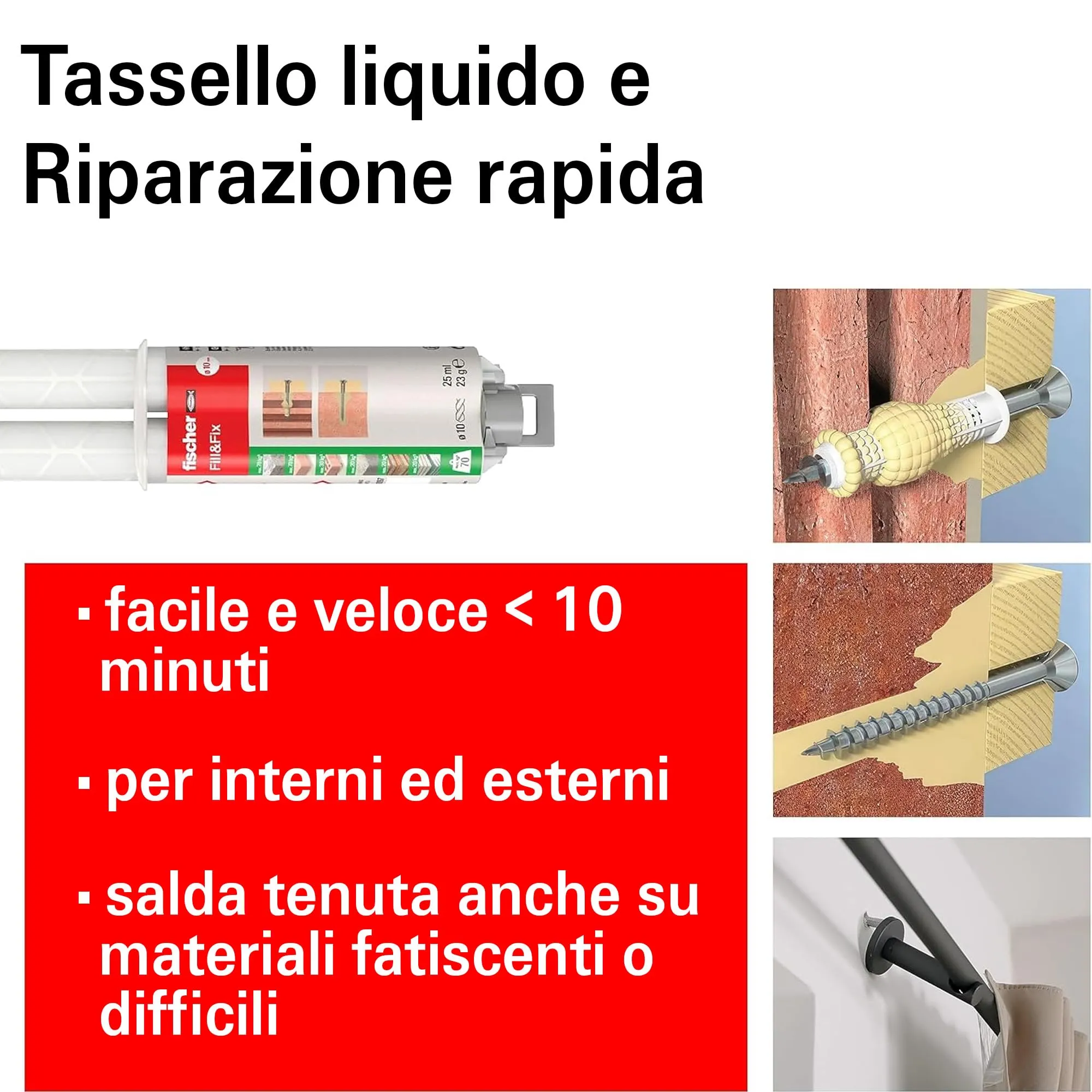 Fischer Fill and Fix Resina Bicomponente per Riparazione Fori e Fissaggi, 51098 - immagine 4