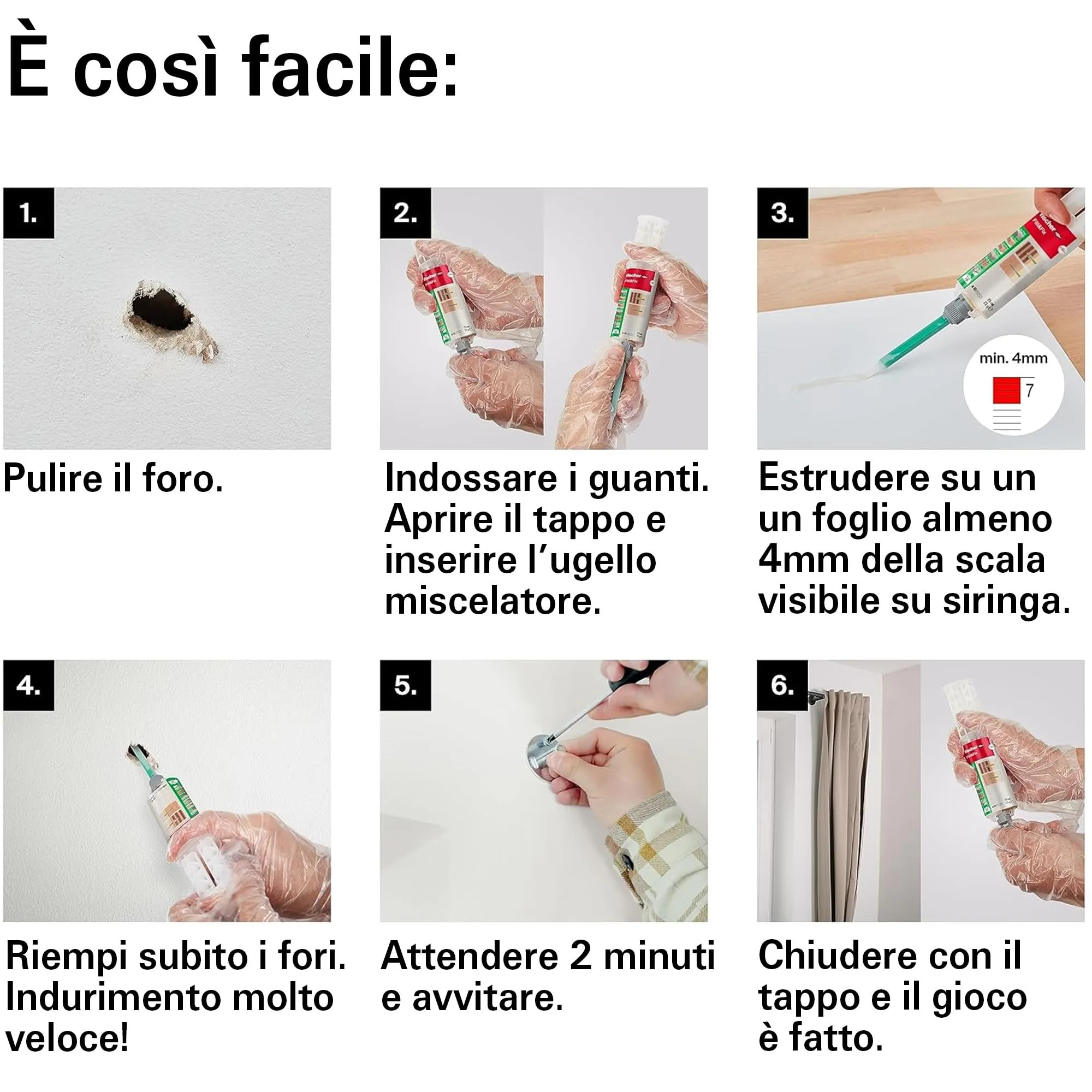 Fischer Fill and Fix Resina Bicomponente per Riparazione Fori e Fissaggi, 51098 - immagine 6