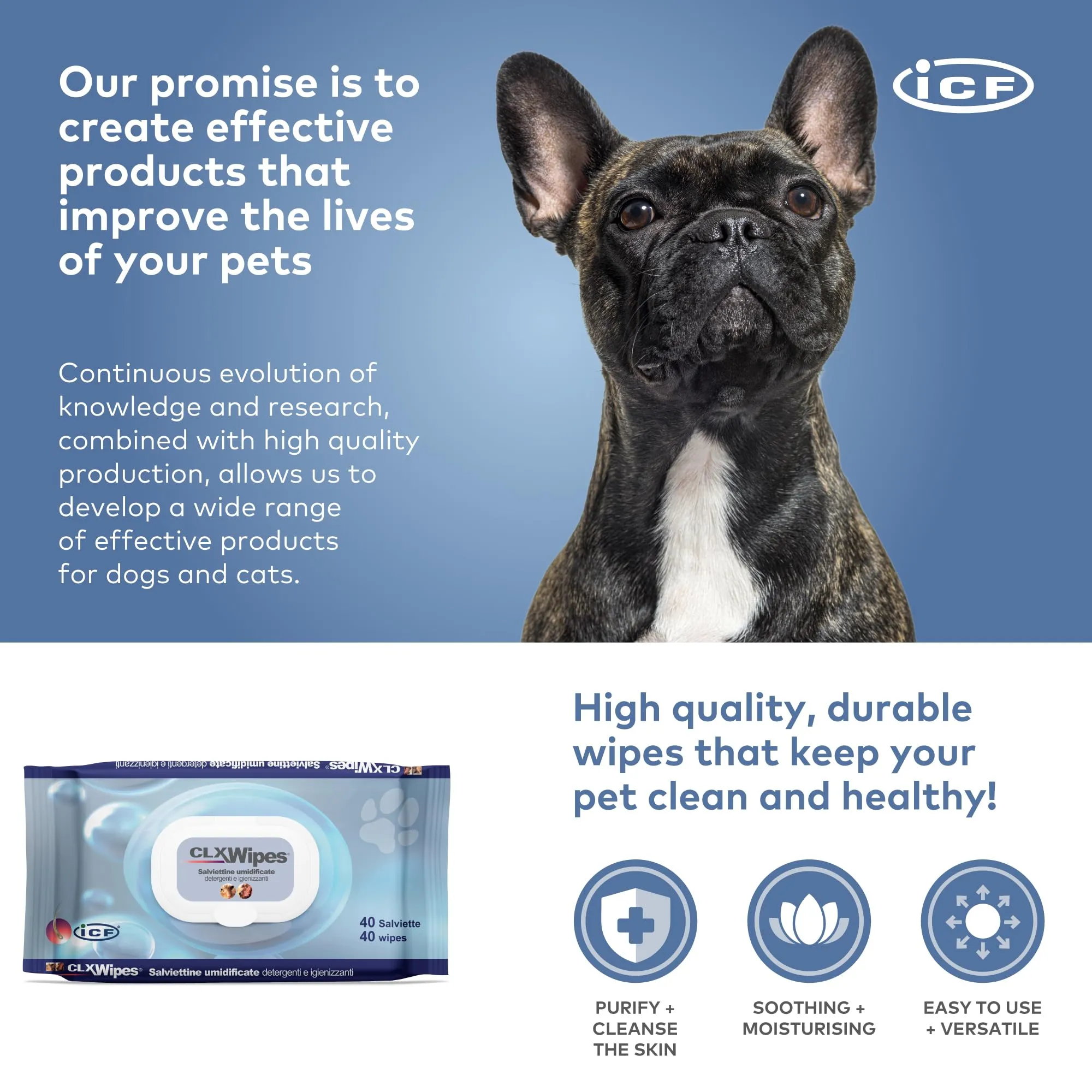 ICF CLX Salviette Detergenti Delicate per Cani e Gatti, 40 Pezzi - immagine 4