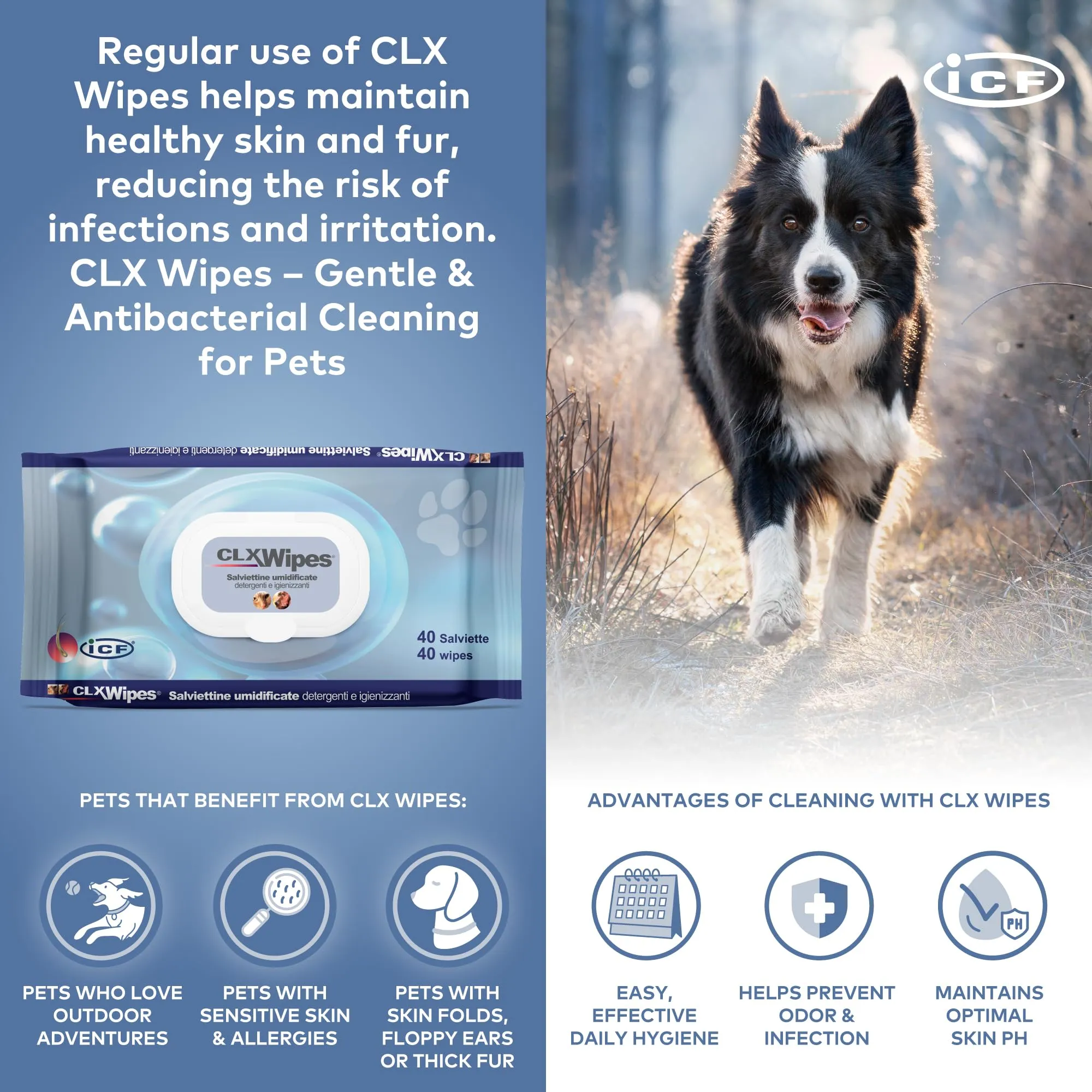 ICF CLX Salviette Detergenti Delicate per Cani e Gatti, 40 Pezzi - immagine 5