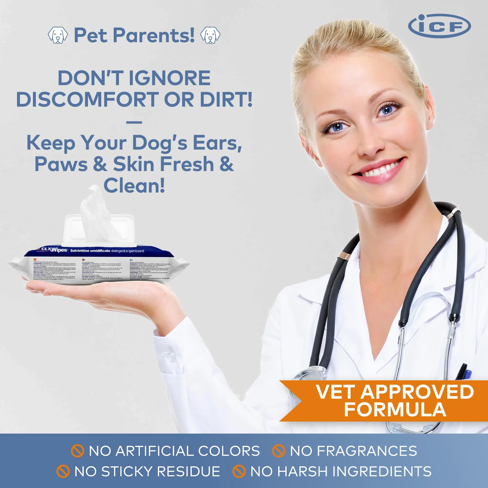 ICF CLX Salviette Detergenti Delicate per Cani e Gatti, 40 Pezzi - immagine 6