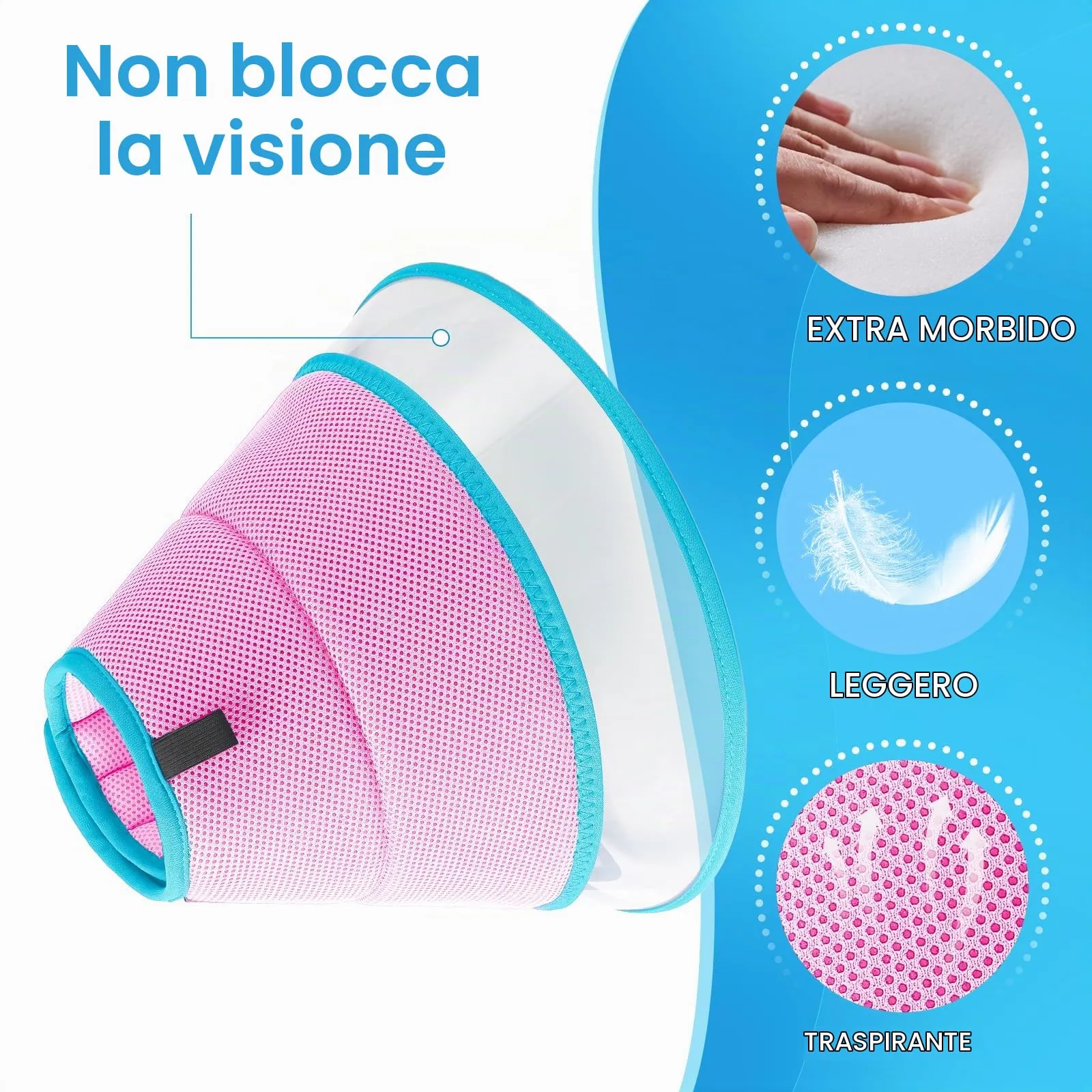 ICOYEA Collare Elisabettiano Morbido per Cani e Gatti, Cono Protettivo Traspirante Postoperatorio, Rosa, Taglia 7 - immagine 2