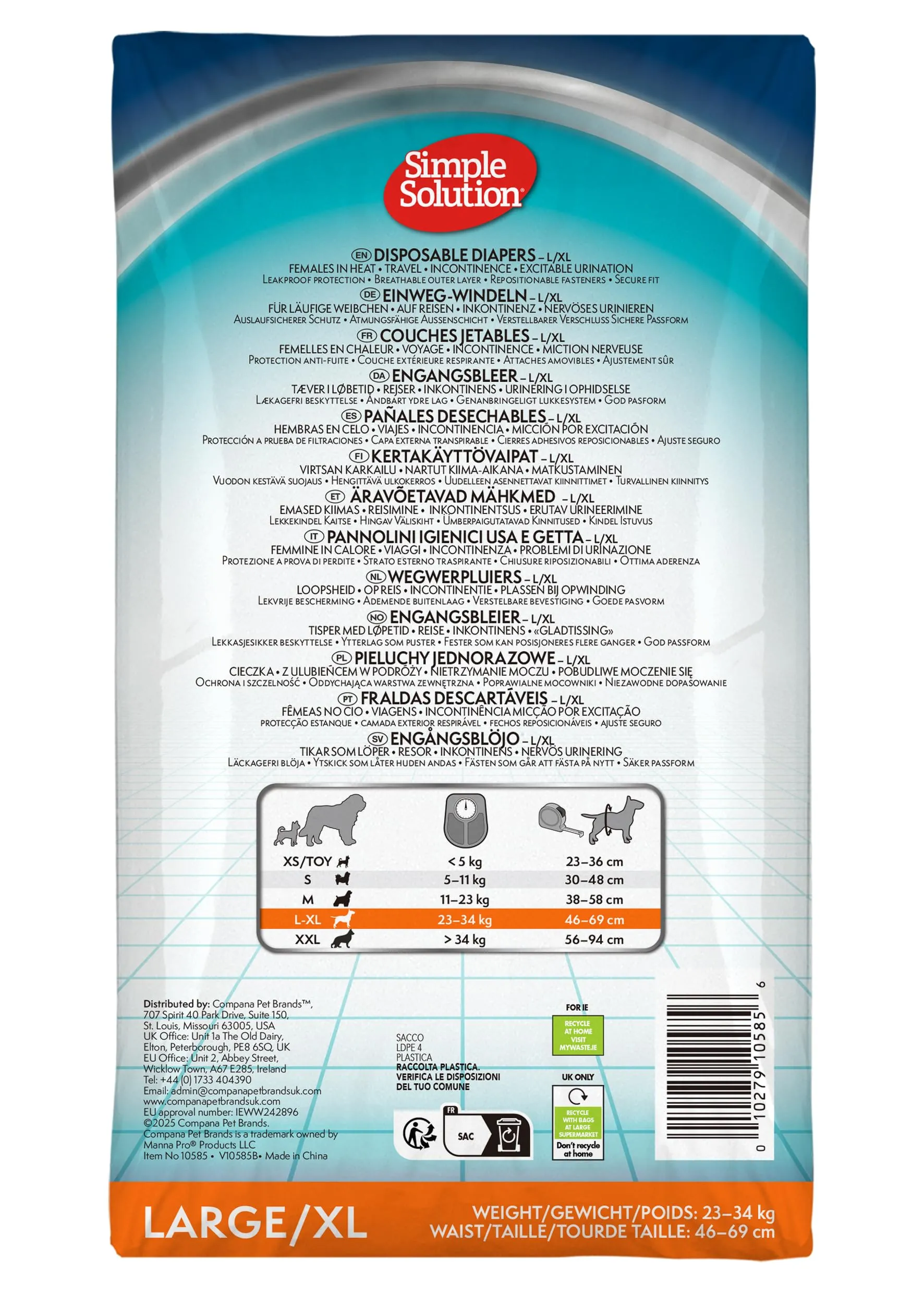 Simple Solution Pannolini Monouso per Cani Femmina, L/XL, 12 pz - immagine 2