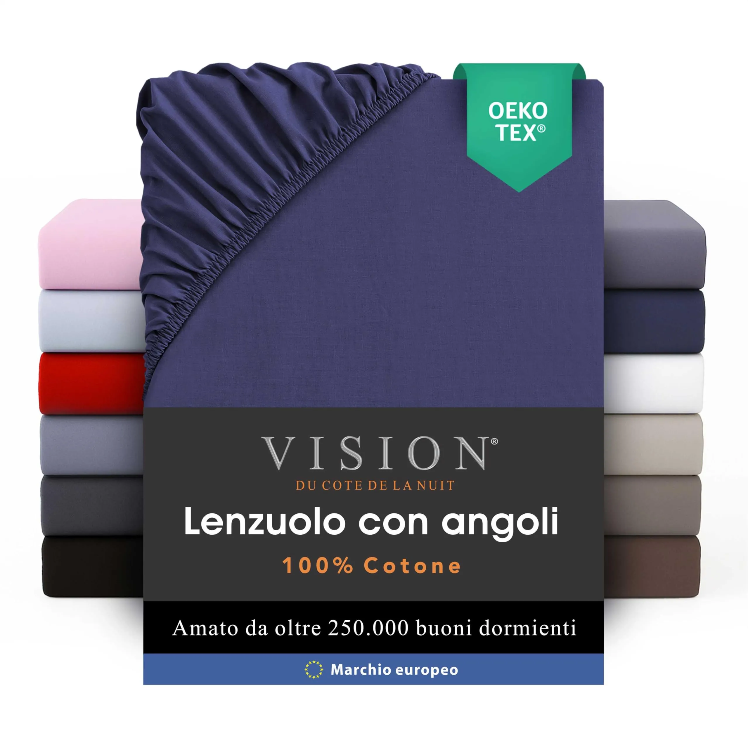 VISION Lenzuolo con angoli 100% cotone per letto matrimoniale 200 x 200 cm, blu navy - immagine 1