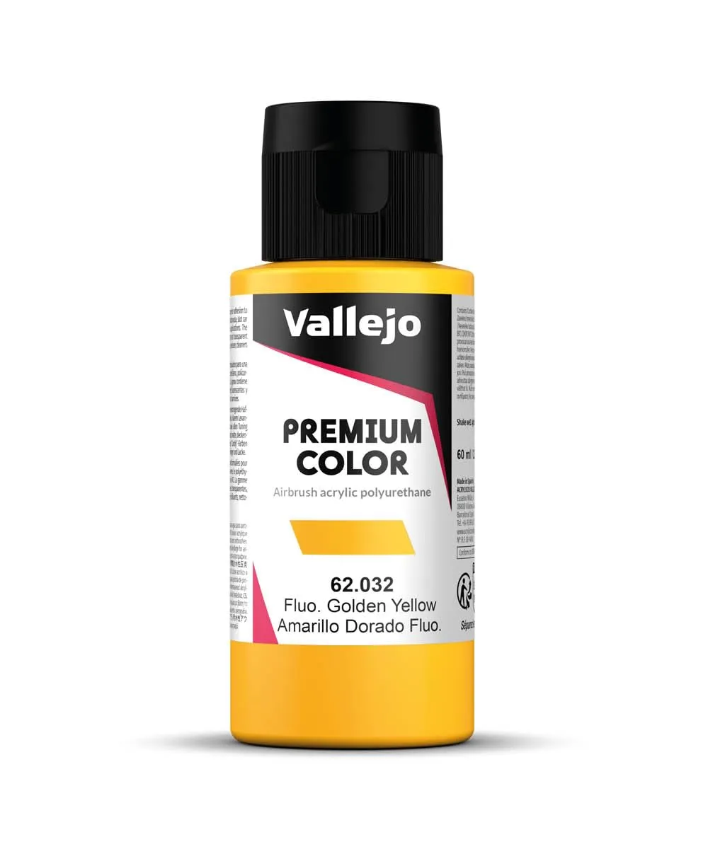 Vallejo 62032 Acrylic Airbrush Color, Golden Yellow Fluorescent, 60 ml - immagine 1