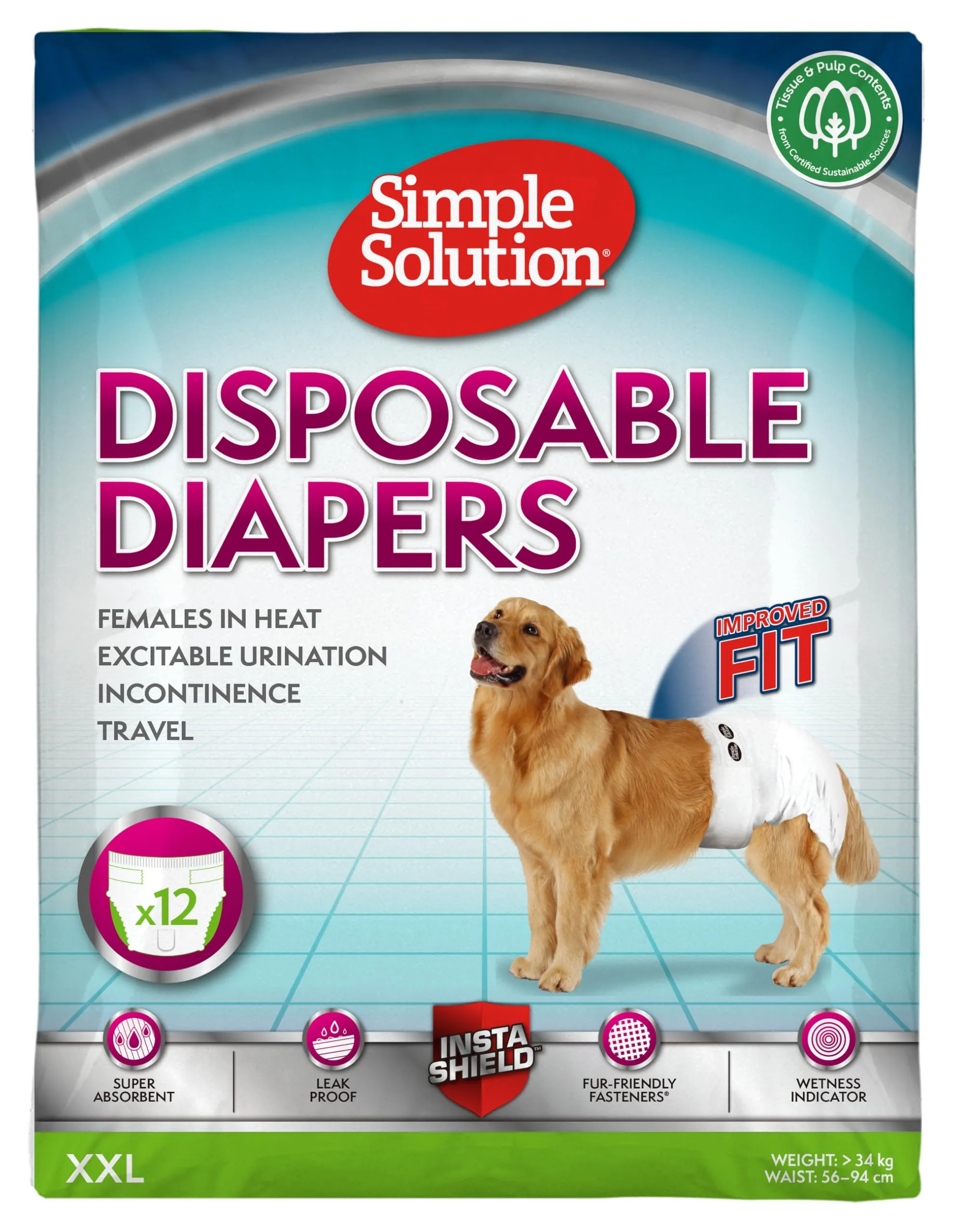 Simple Solution Pannolini usa e getta per cani femmina, XXL, 12 pz. - immagine 1