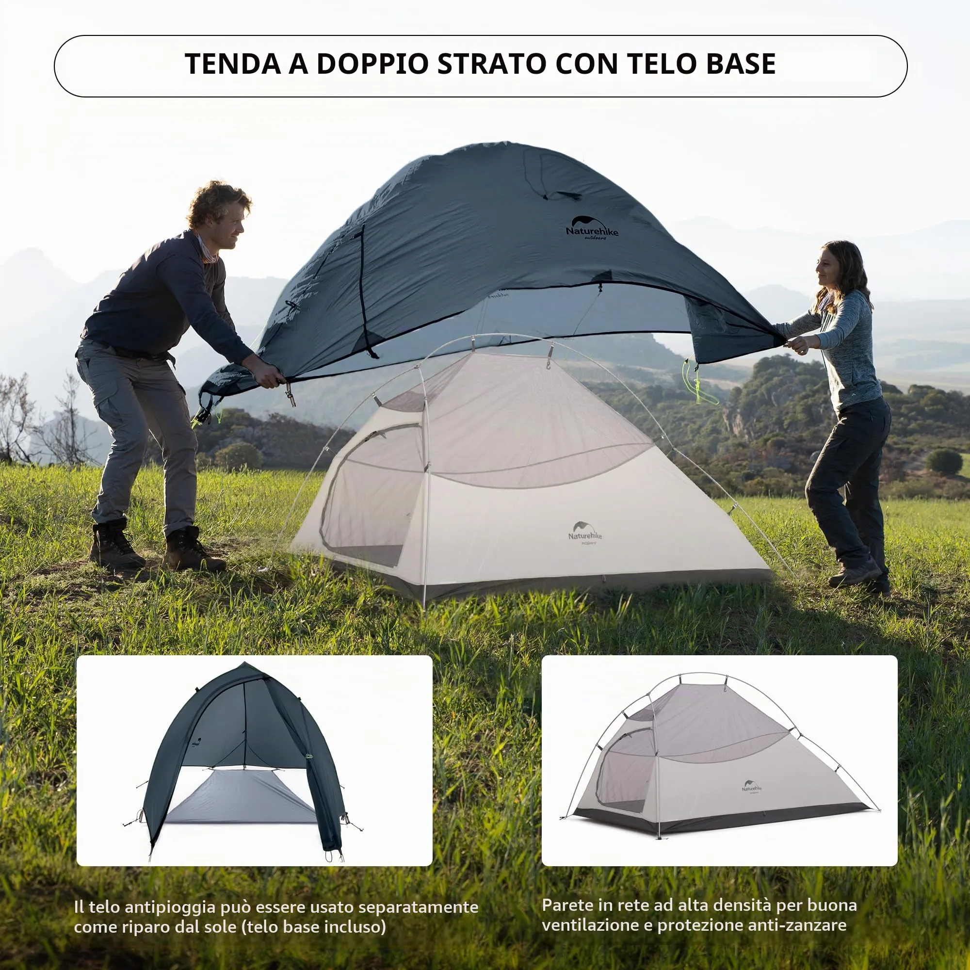Naturehike Cloud-Up 2 Tenda da Campeggio 2 Persone 3-4 Stagioni Blu 20D - immagine 3