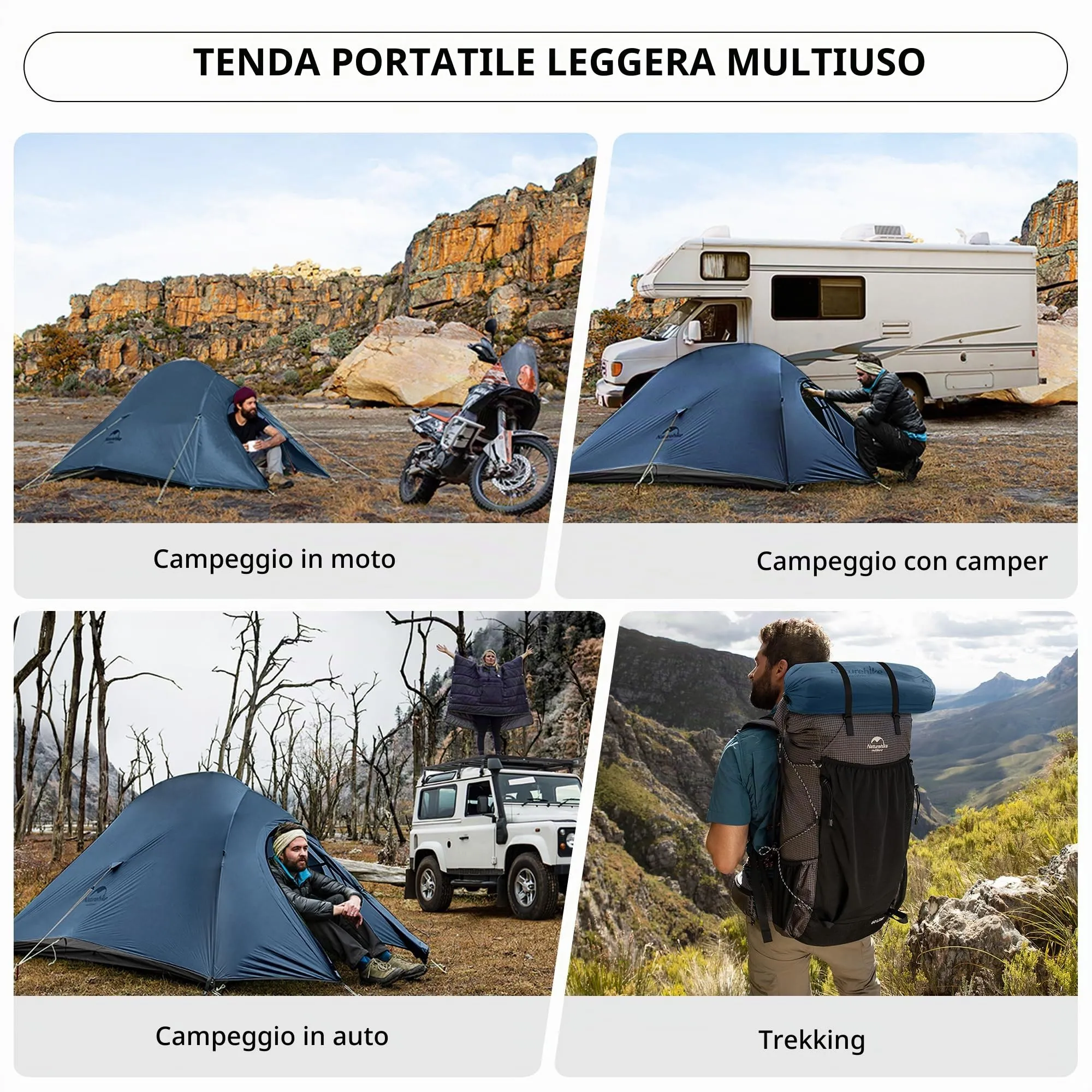 Naturehike Cloud-Up 2 Tenda da Campeggio 2 Persone 3-4 Stagioni Blu 20D - immagine 5