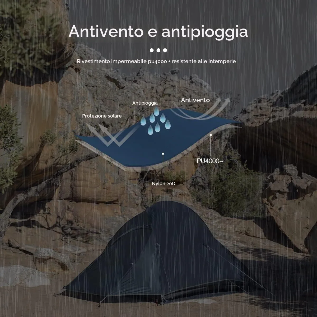 Naturehike Cloud-Up 2 Tenda da Campeggio 2 Persone 3-4 Stagioni Blu 20D - immagine 7