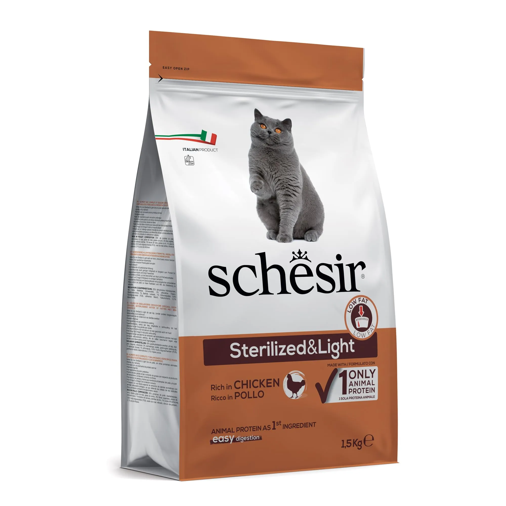 Schesir Sterilizzato e Leggero Cibo Secco per Gatti Adulti, Pollo, 1.5 kg - immagine 2