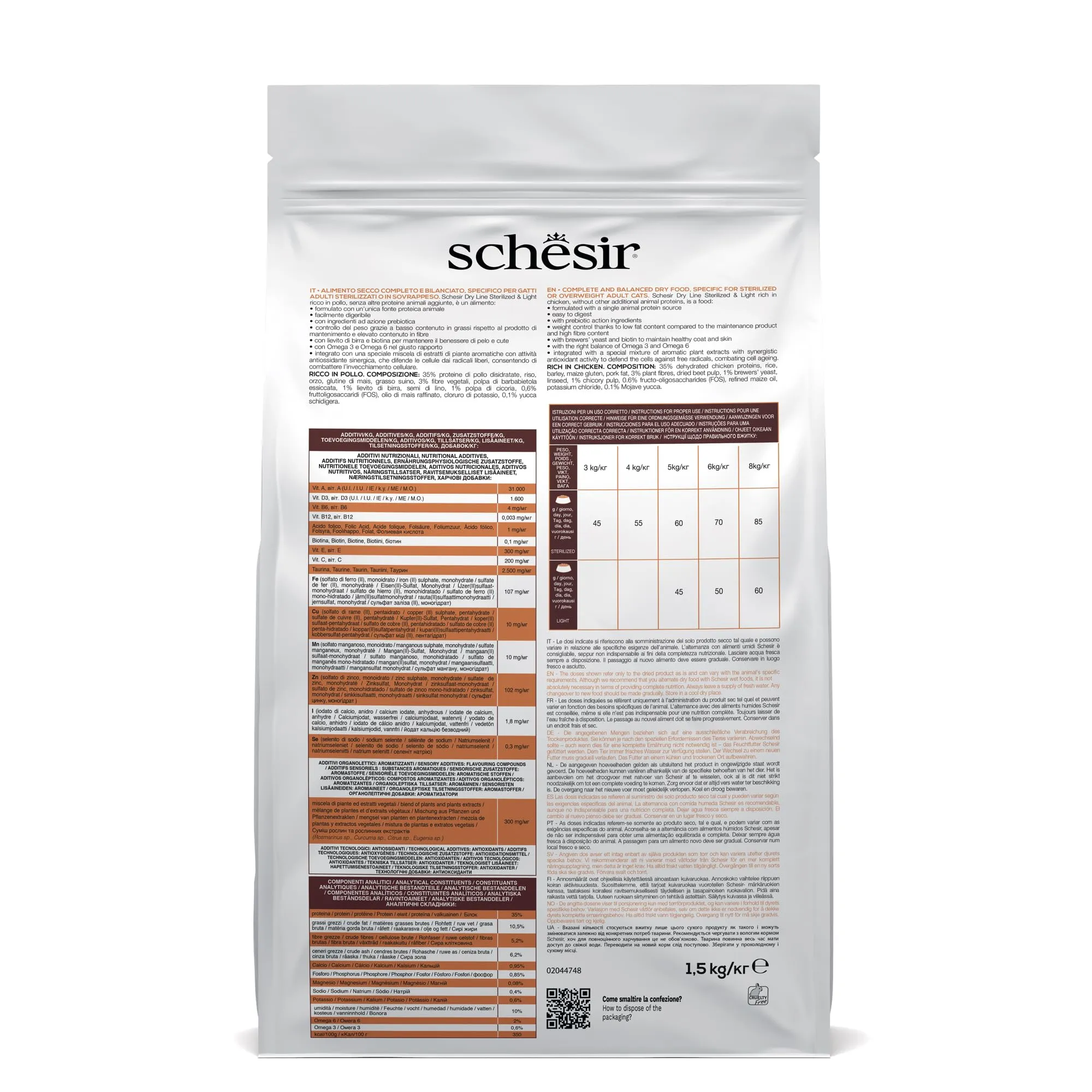 Schesir Sterilizzato e Leggero Cibo Secco per Gatti Adulti, Pollo, 1.5 kg - immagine 3