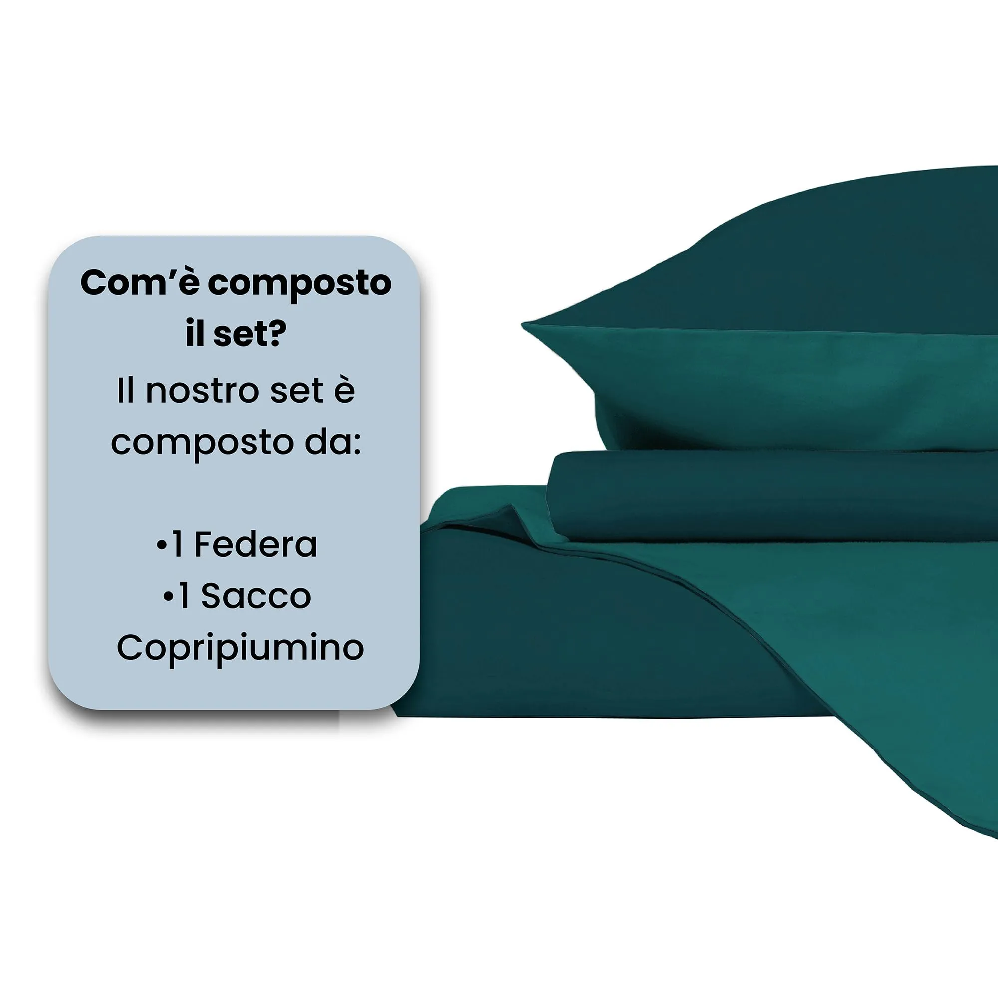 Italian Bed Linen Set Copripiumino 100% Cotone, Singolo, 150x200 cm, Verde Petrolio/Verde Bottiglia - immagine 4