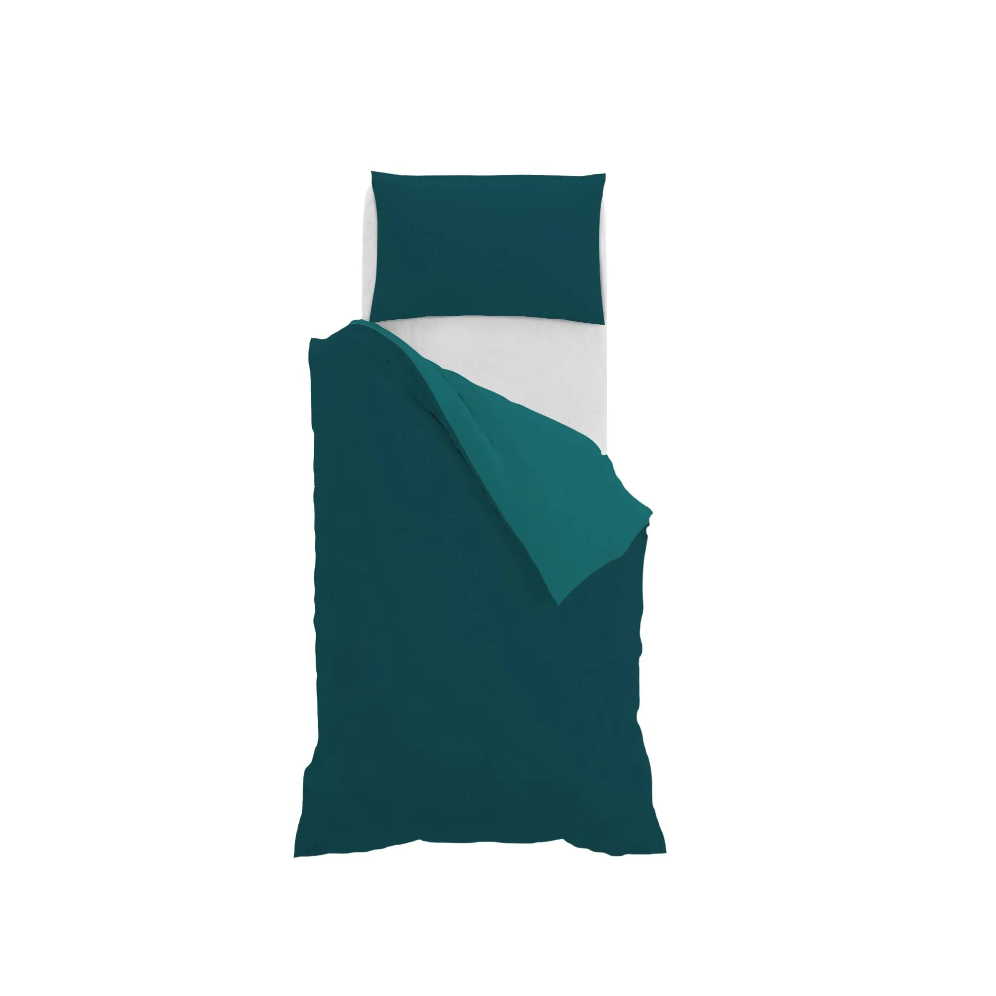 Italian Bed Linen Set Copripiumino 100% Cotone, Singolo, 150x200 cm, Verde Petrolio/Verde Bottiglia - immagine 10
