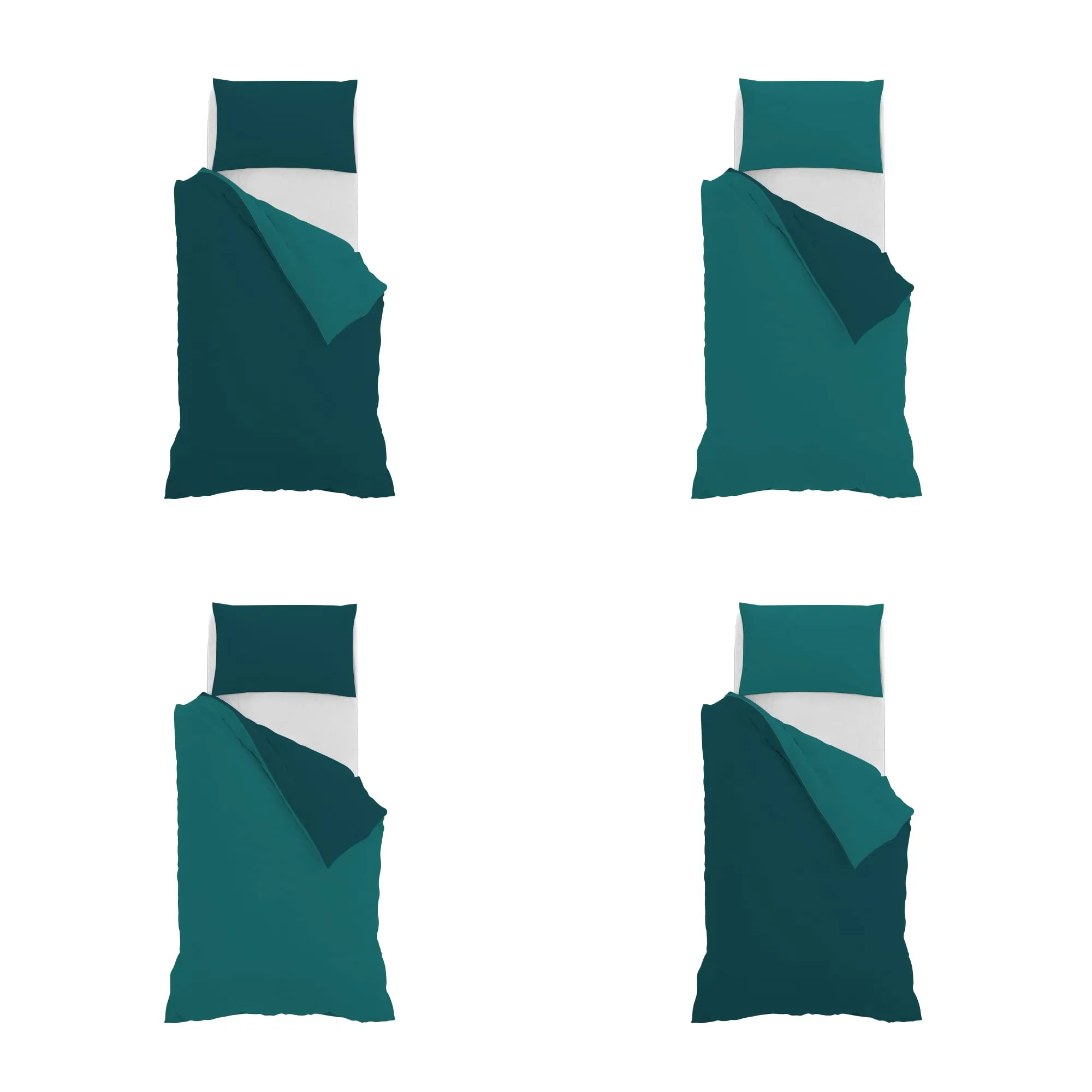 Italian Bed Linen Set Copripiumino 100% Cotone, Singolo, 150x200 cm, Verde Petrolio/Verde Bottiglia - immagine 11