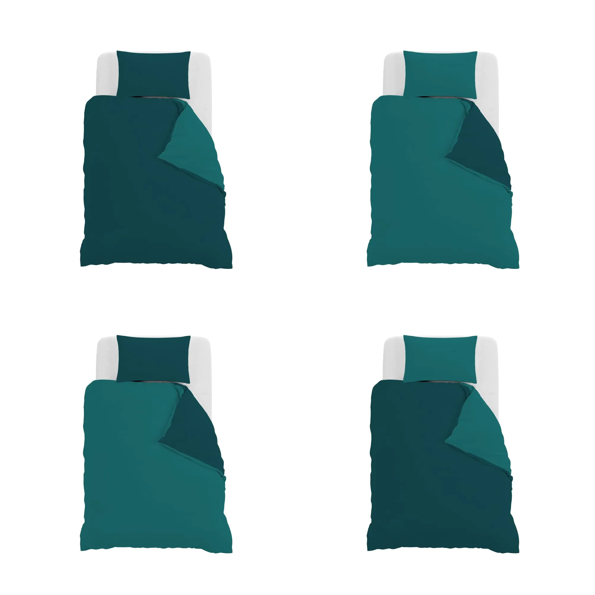 Italian Bed Linen 100% Cotton Duvet Cover Set, Petrol/Bottle Green, Piazza e Mezza - immagine 11
