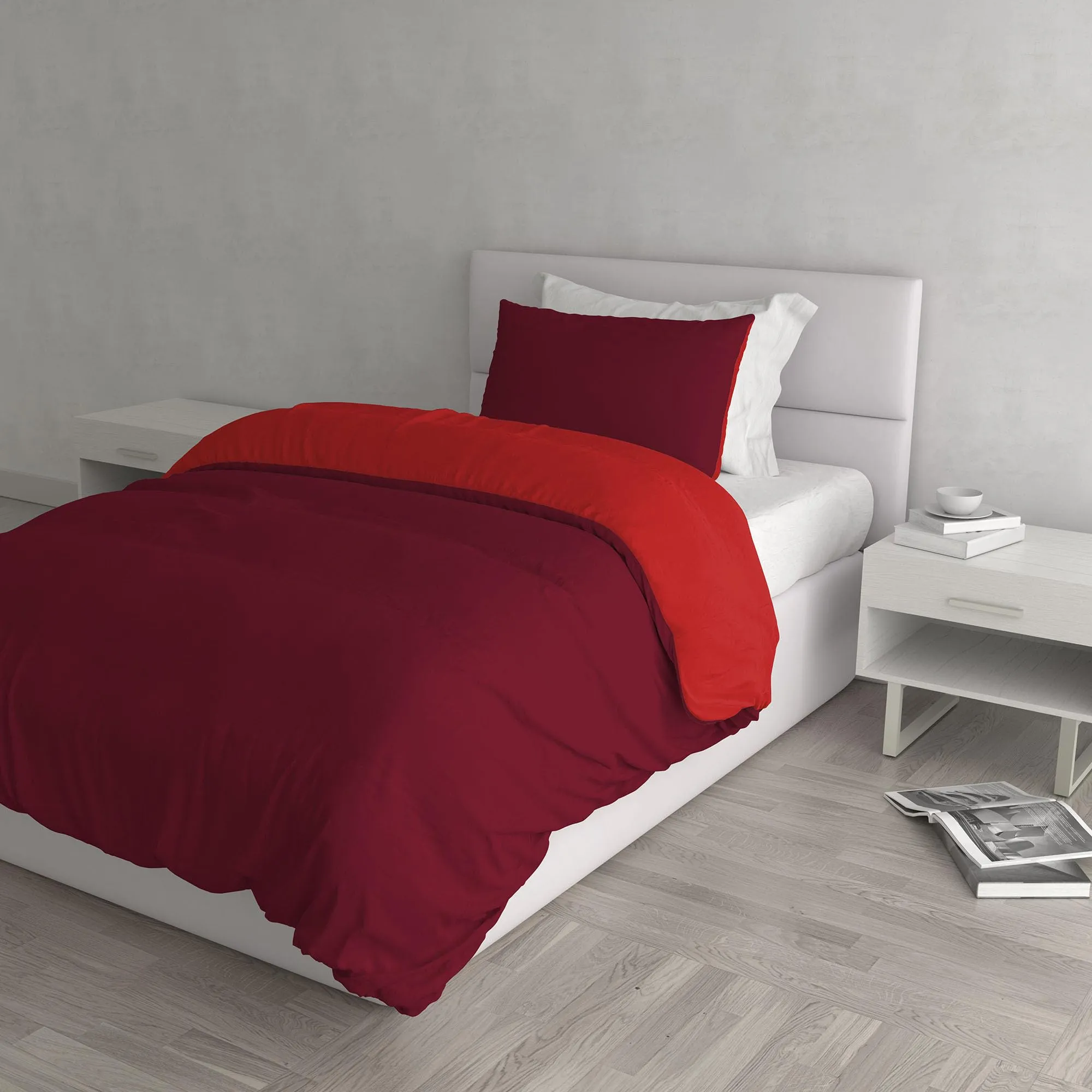 Italian Bed Linen Set Copripiumino 100% Cotone, Singolo, 150x200 cm, Bordeaux/Rosso - immagine 1