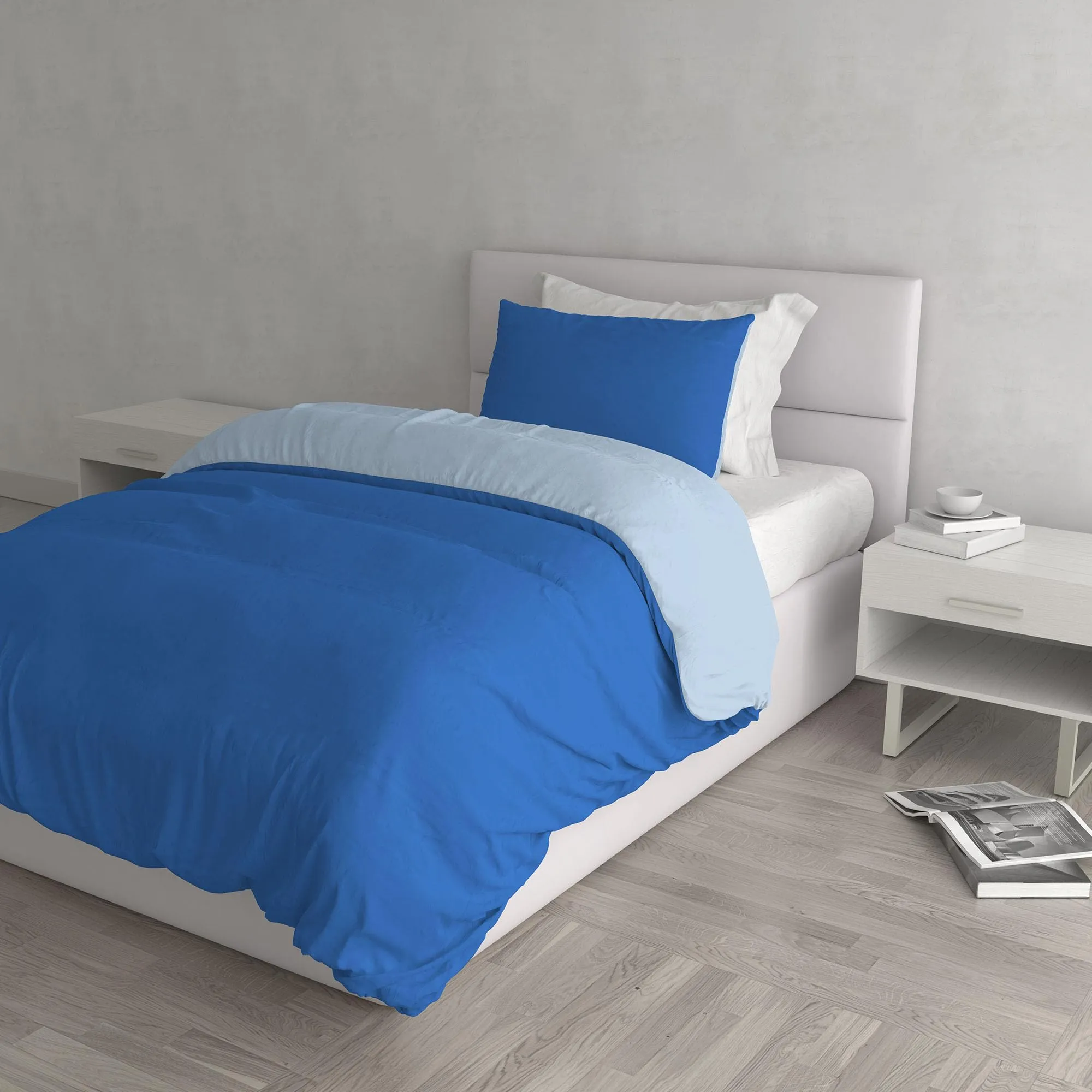 Italian Bed Linen Set Copripiumino 100% Cotone, 200x200 cm, Piazza e Mezza, Royal/Azzurro - immagine 1