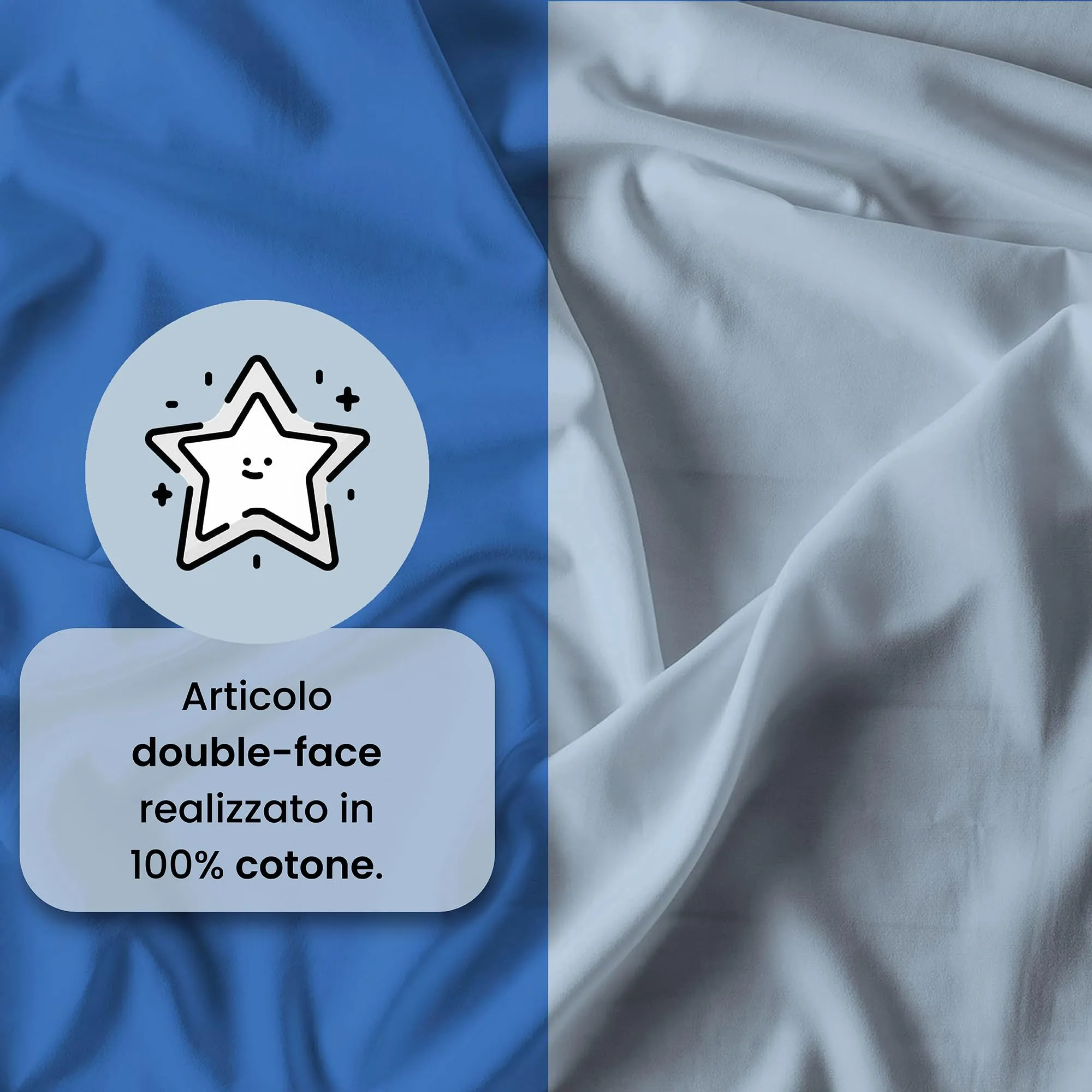 Italian Bed Linen Set Copripiumino 100% Cotone, 200x200 cm, Piazza e Mezza, Royal/Azzurro - immagine 3