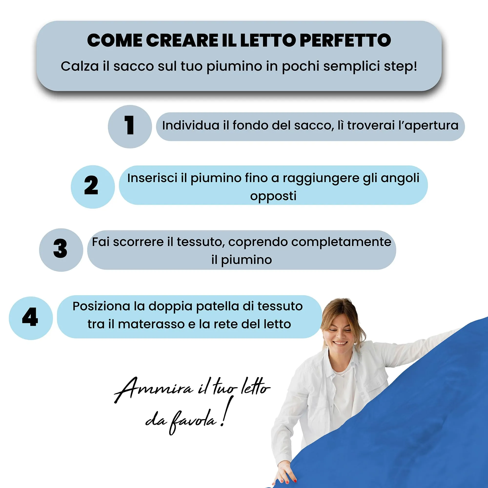 Italian Bed Linen Set Copripiumino 100% Cotone, 200x200 cm, Piazza e Mezza, Royal/Azzurro - immagine 5