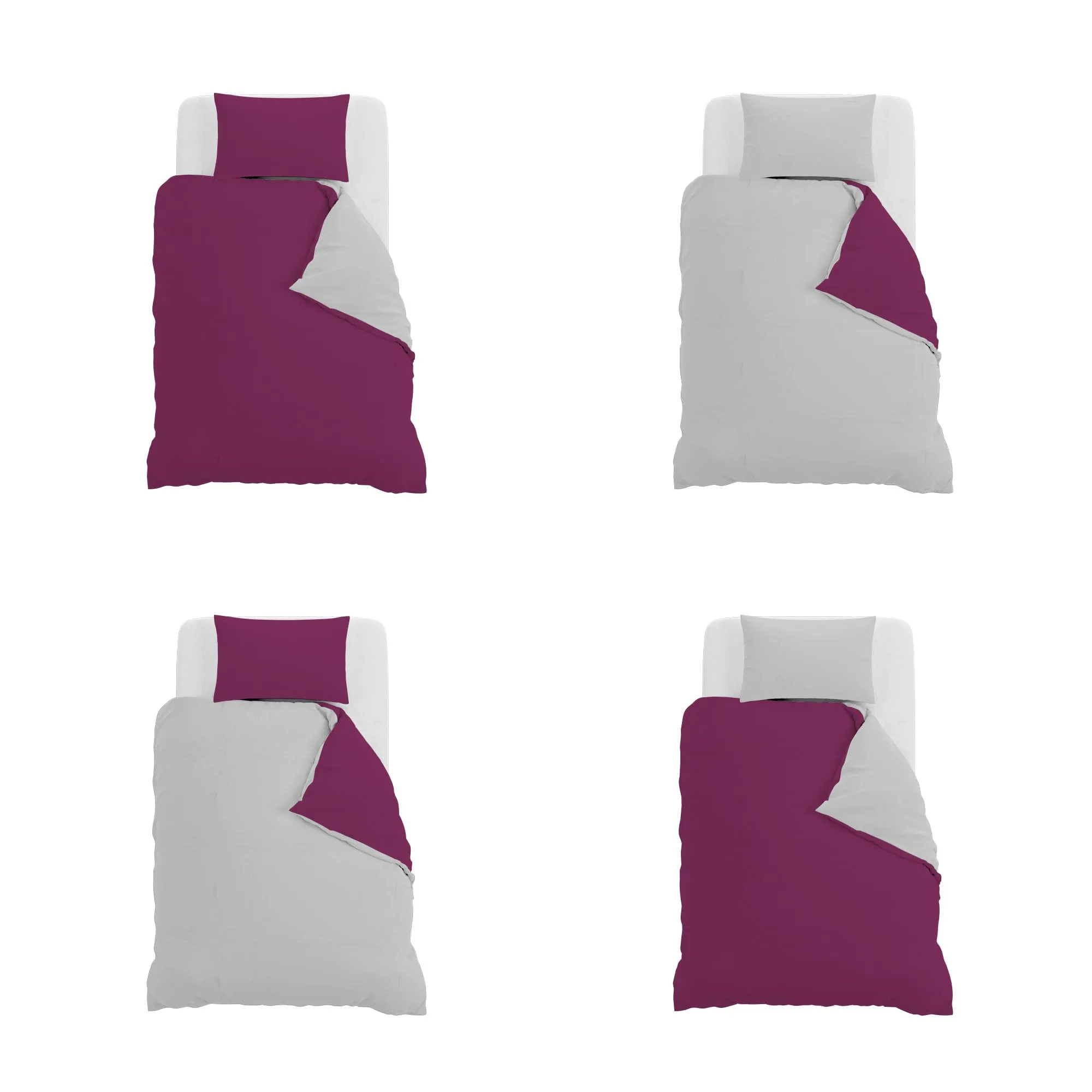 Italian Bed Linen Set Copripiumino 100% Cotone, 200x200 cm, Piazza e Mezza, Fucsia/Grigio Chiaro - immagine 11