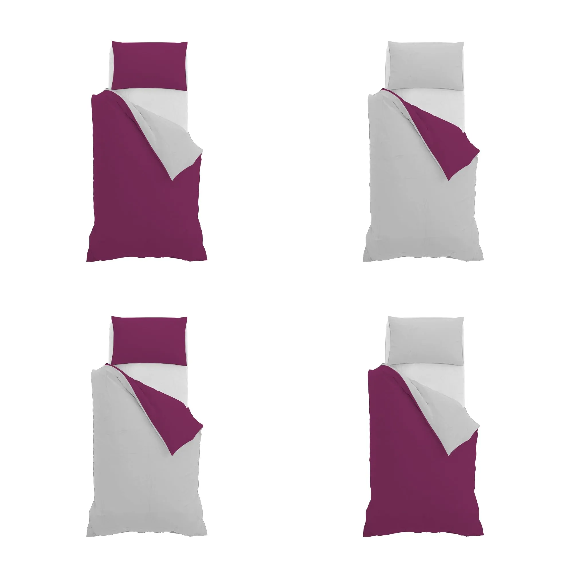 Italian Bed Linen Set Copripiumino 100% Cotone, Singolo, 150x200 cm, Fucsia/Grigio Chiaro - immagine 11