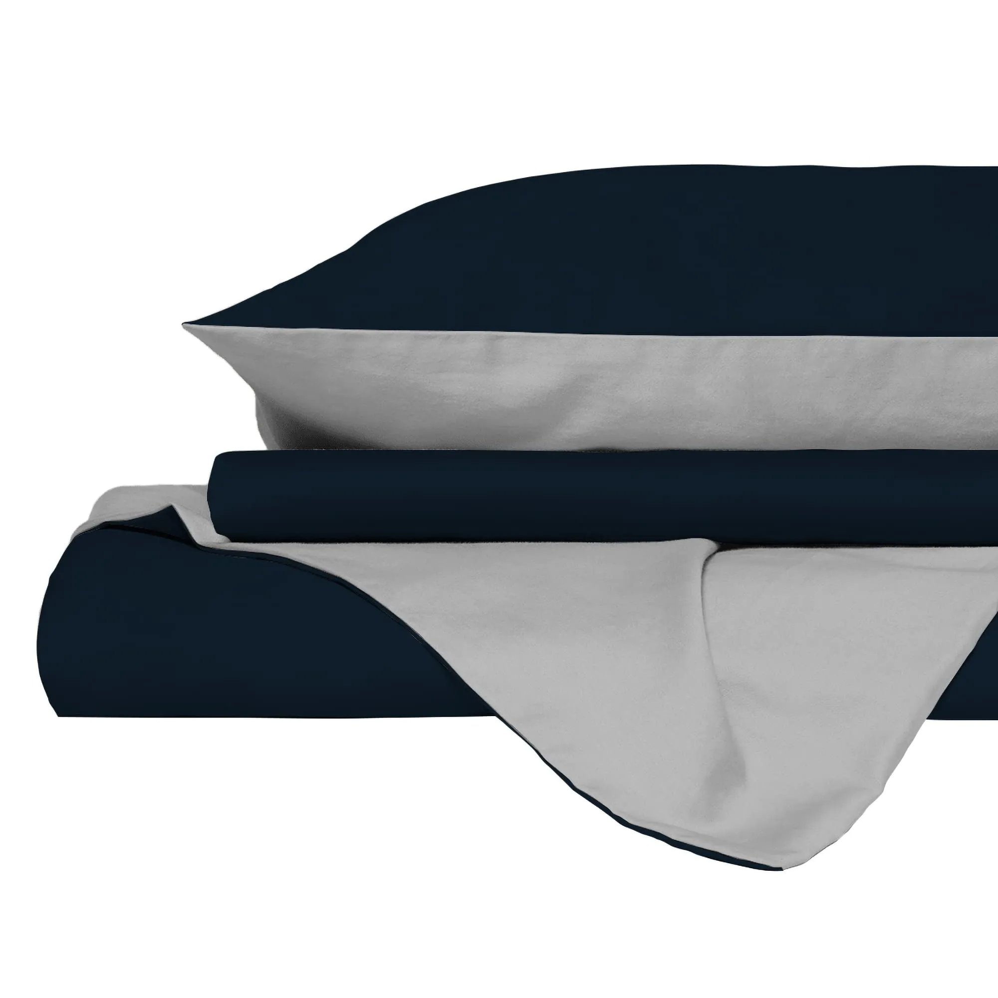 Italian Bed Linen Set Copripiumino 100% Cotone, Singolo, 150x200 cm, Blu Scuro/Grigio Chiaro - immagine 9
