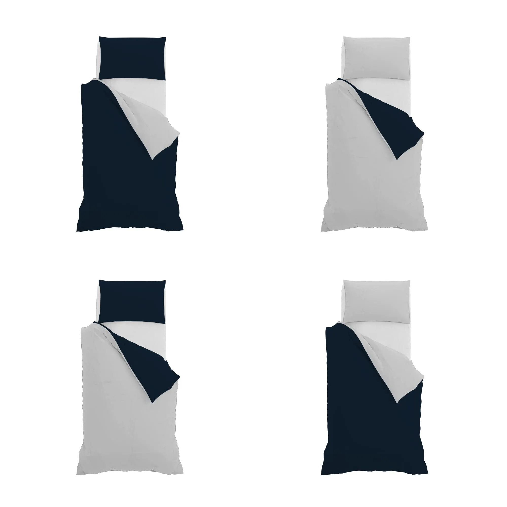 Italian Bed Linen Set Copripiumino 100% Cotone, Singolo, 150x200 cm, Blu Scuro/Grigio Chiaro - immagine 11