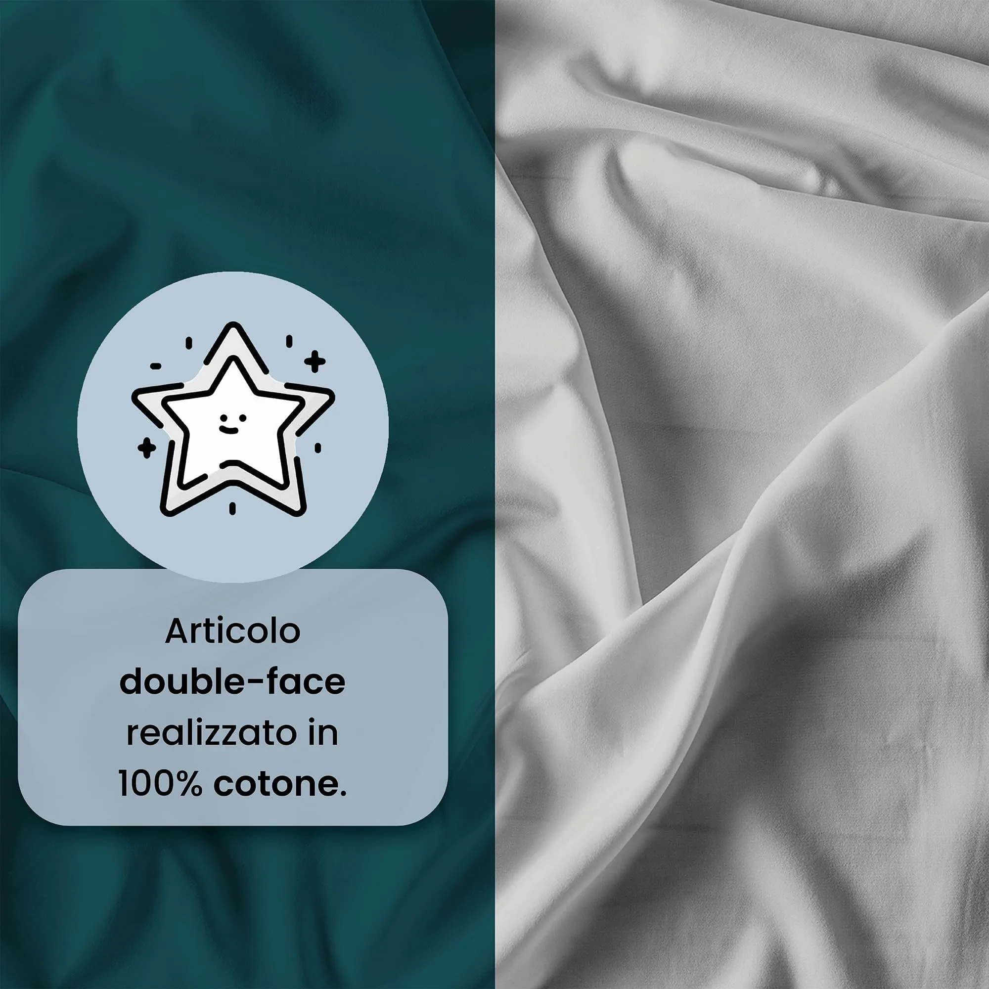 Italian Bed Linen Set Copripiumino 100% Cotone, Singolo, 150x200 cm, Petrolio/Grigio Chiaro - immagine 3