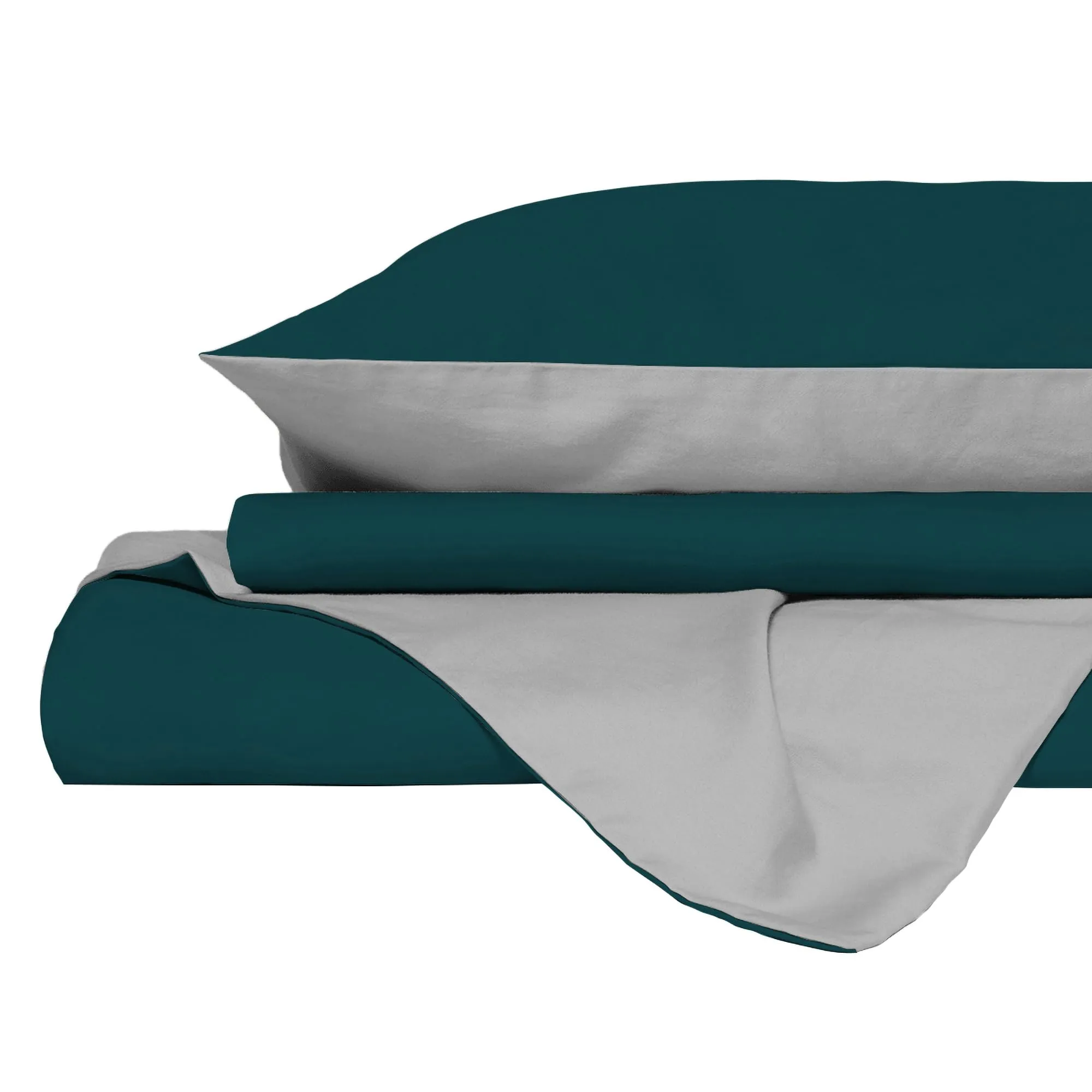 Italian Bed Linen Set Copripiumino 100% Cotone, Singolo, 150x200 cm, Petrolio/Grigio Chiaro - immagine 9