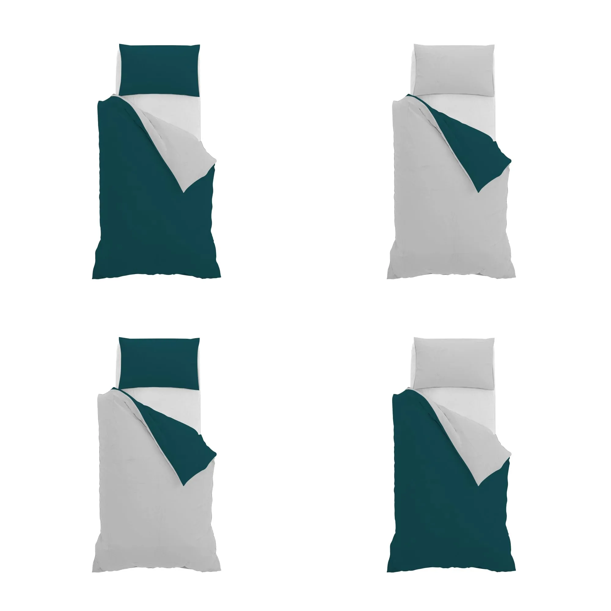 Italian Bed Linen Set Copripiumino 100% Cotone, Singolo, 150x200 cm, Petrolio/Grigio Chiaro - immagine 11