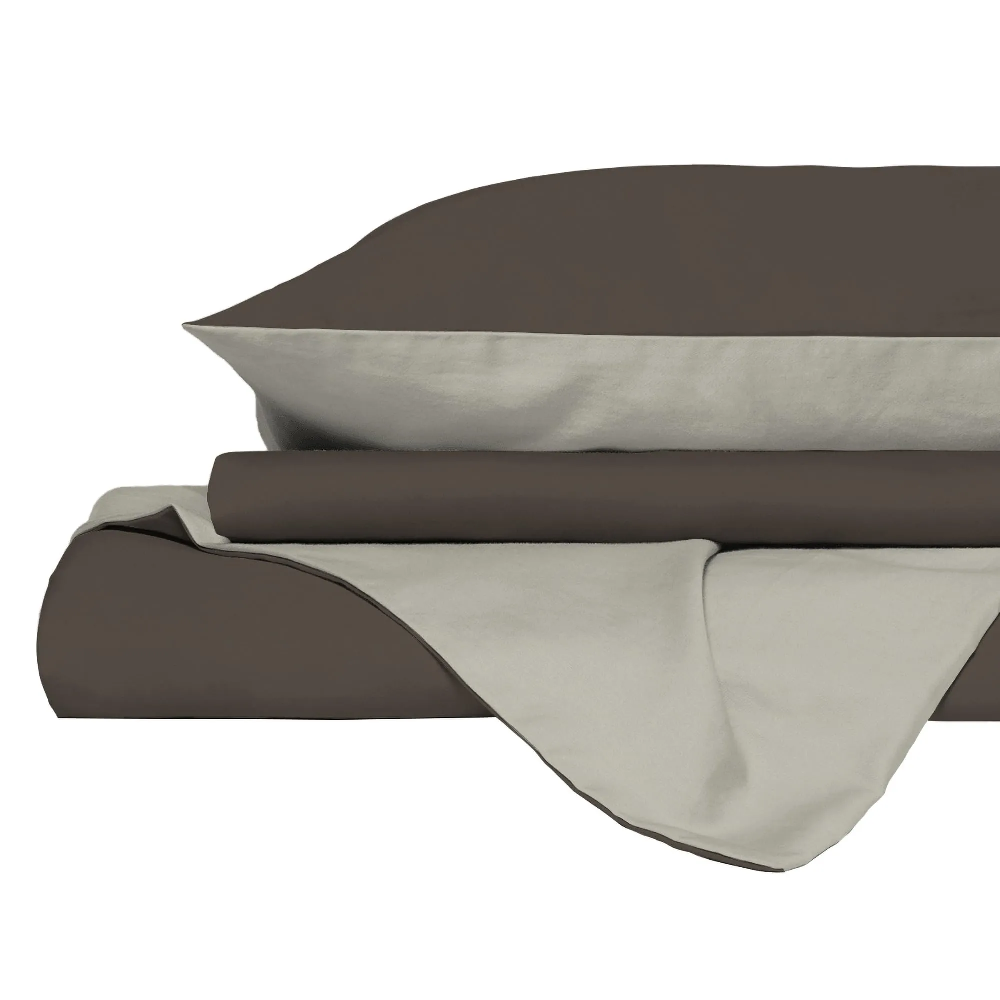 Italian Bed Linen Set Copripiumino 100% Cotone, Singolo, 150x200 cm, Marrone/Panna - immagine 9