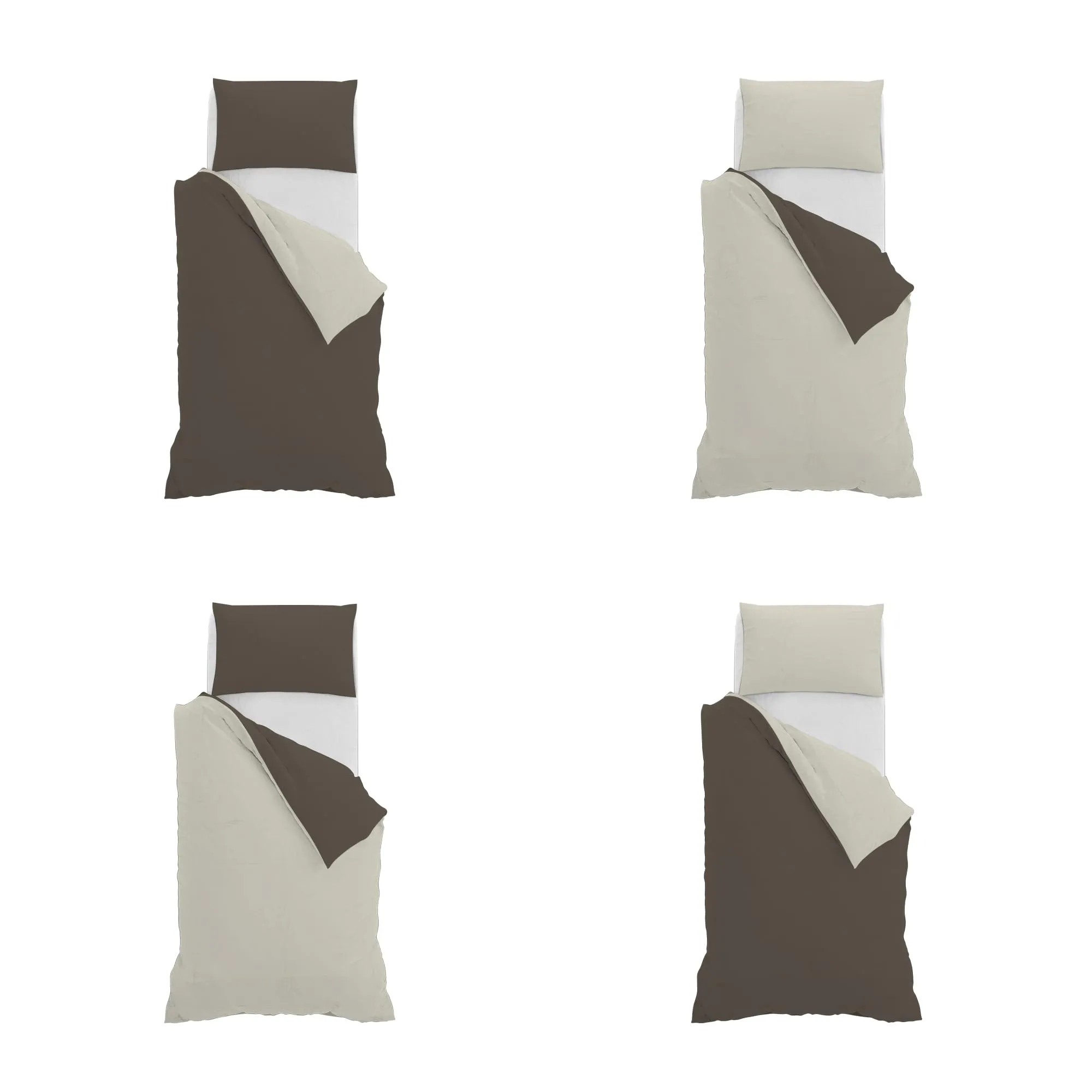 Italian Bed Linen Set Copripiumino 100% Cotone, Singolo, 150x200 cm, Marrone/Panna - immagine 11