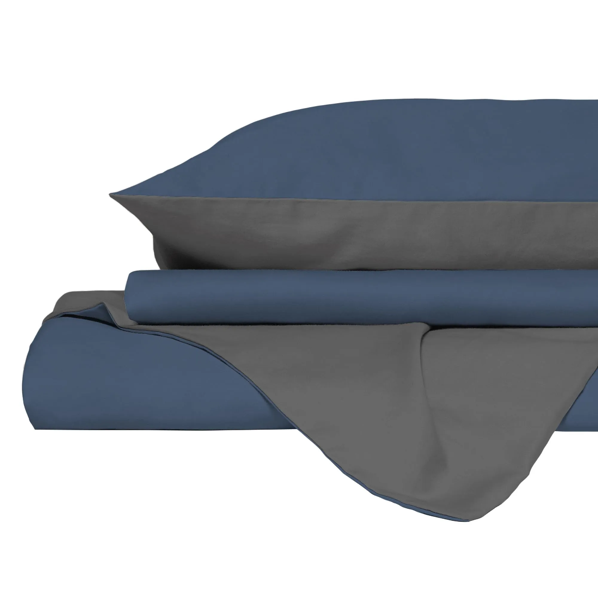 Italian Bed Linen Set Copripiumino 100% Cotone Natural Color, 200x200 cm, Piazza e Mezza, Avio/Grigio Scuro - immagine 9