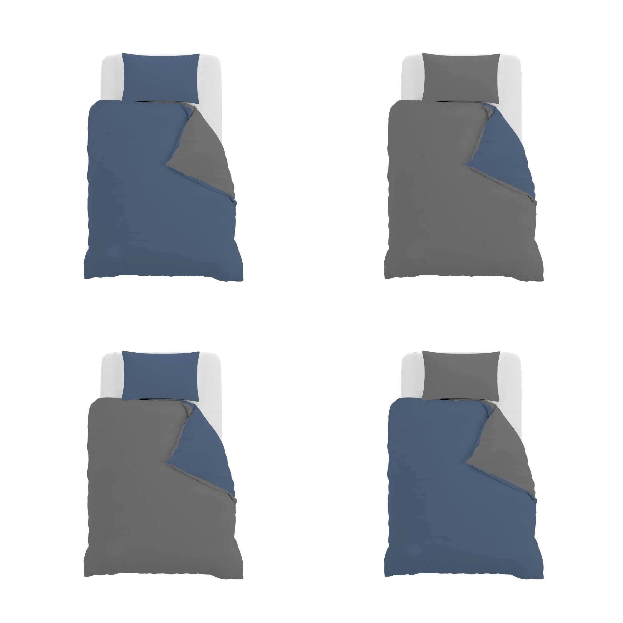 Italian Bed Linen Set Copripiumino 100% Cotone Natural Color, 200x200 cm, Piazza e Mezza, Avio/Grigio Scuro - immagine 11