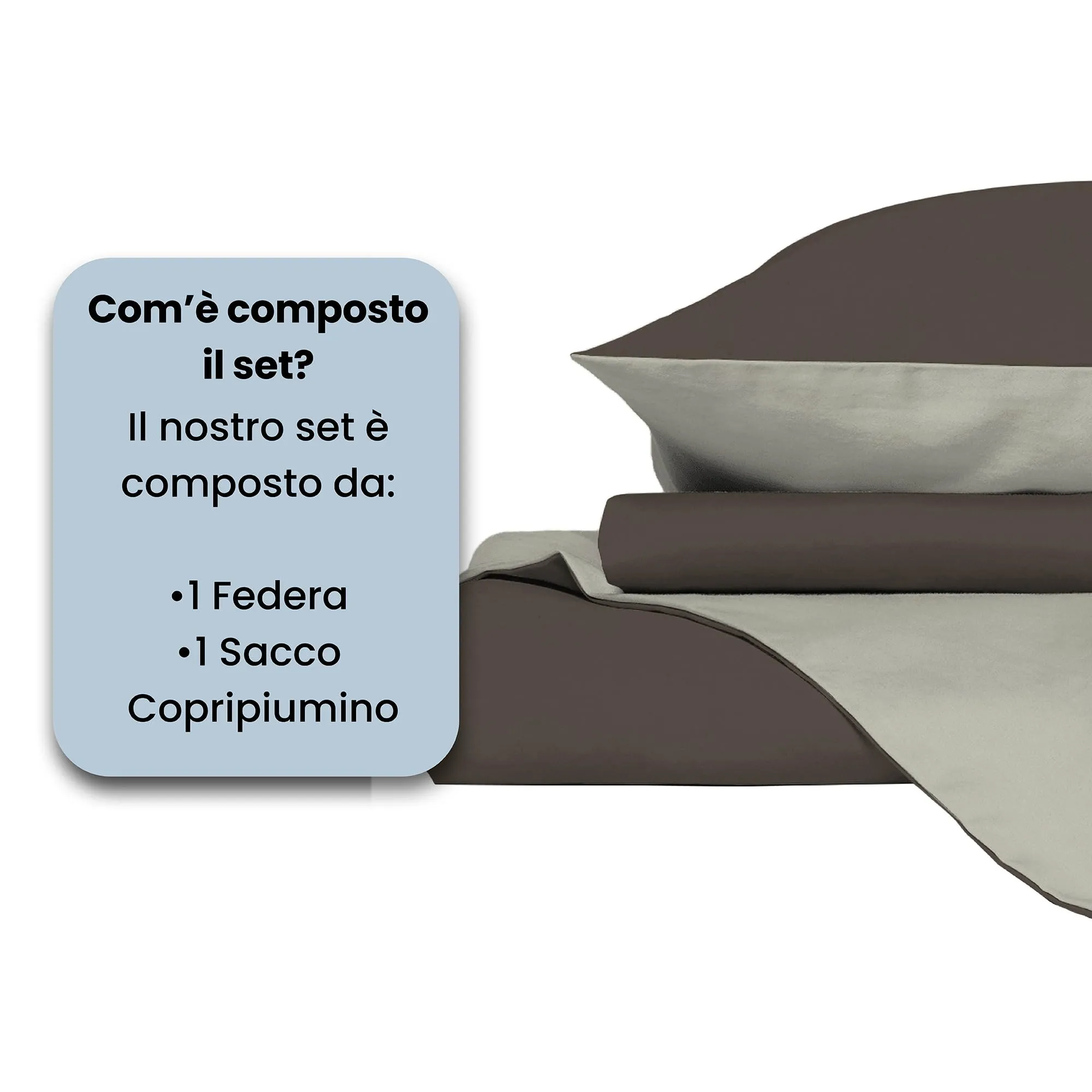 Italian Bed Linen Set Copripiumino 100% Cotone Natural Color, 200x200 cm, Piazza e Mezza, Marrone/Panna - immagine 4