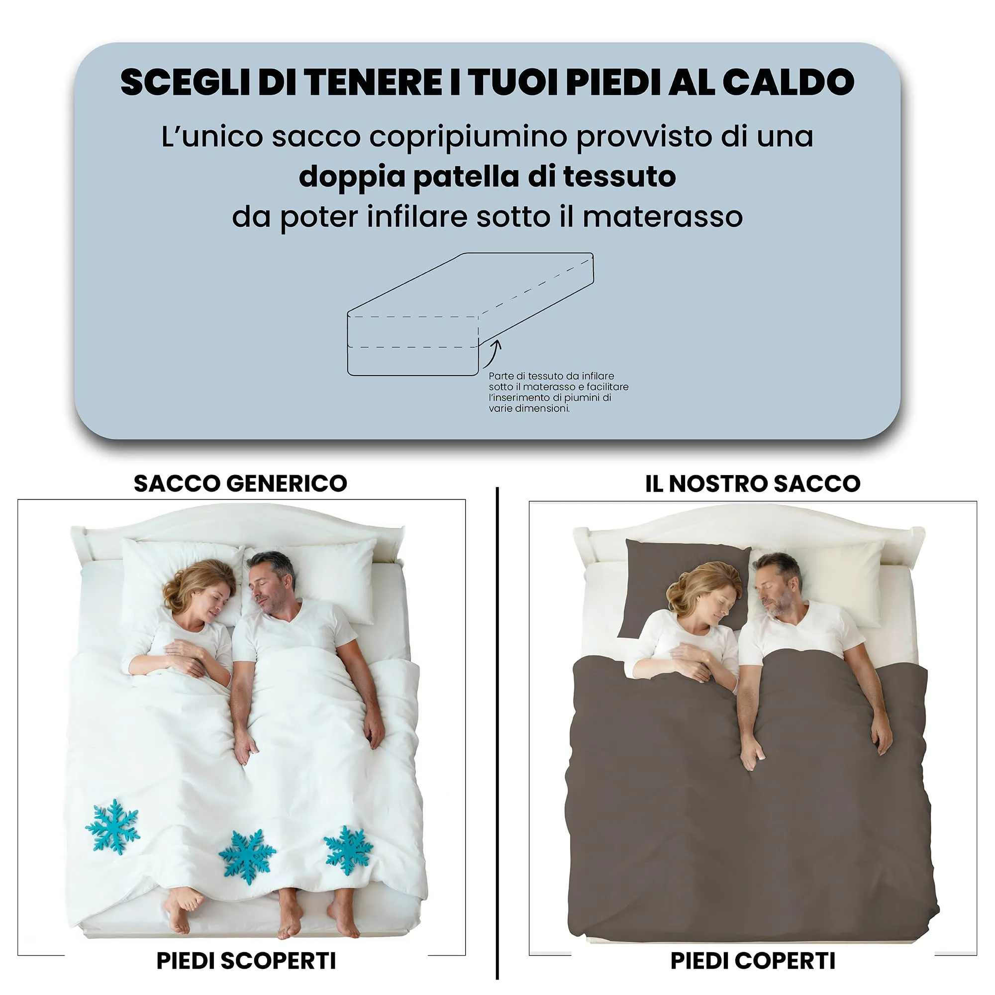 Italian Bed Linen Set Copripiumino 100% Cotone Natural Color, 200x200 cm, Piazza e Mezza, Marrone/Panna - immagine 6