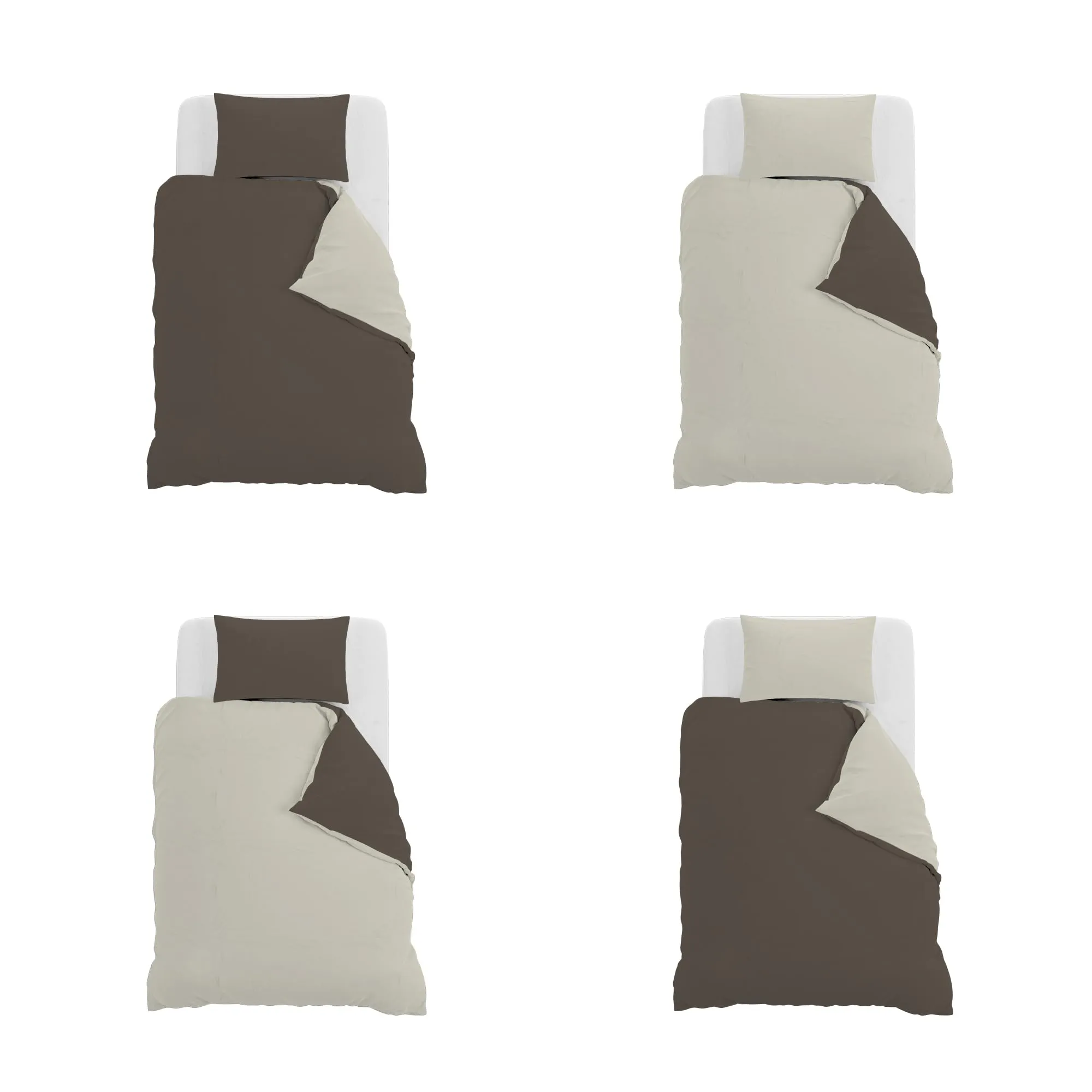 Italian Bed Linen Set Copripiumino 100% Cotone Natural Color, 200x200 cm, Piazza e Mezza, Marrone/Panna - immagine 11