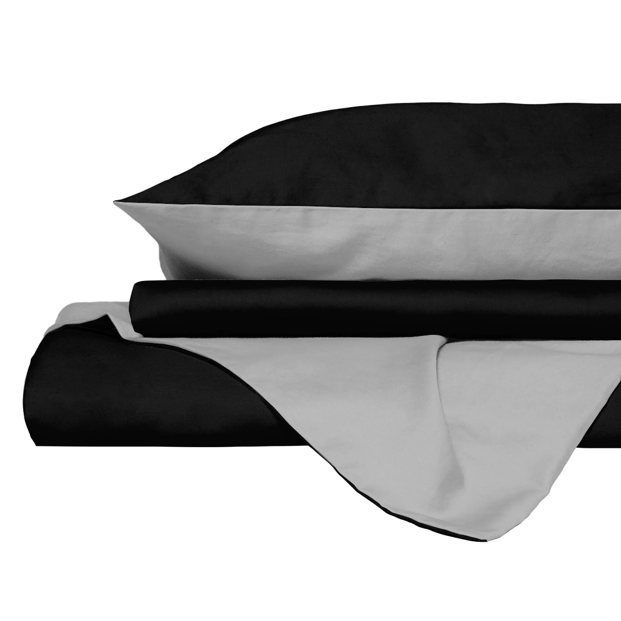 Italian Bed Linen Set Copripiumino 100% Cotone, 200x200 cm, Piazza e Mezza, Nero/Grigio Chiaro - immagine 9