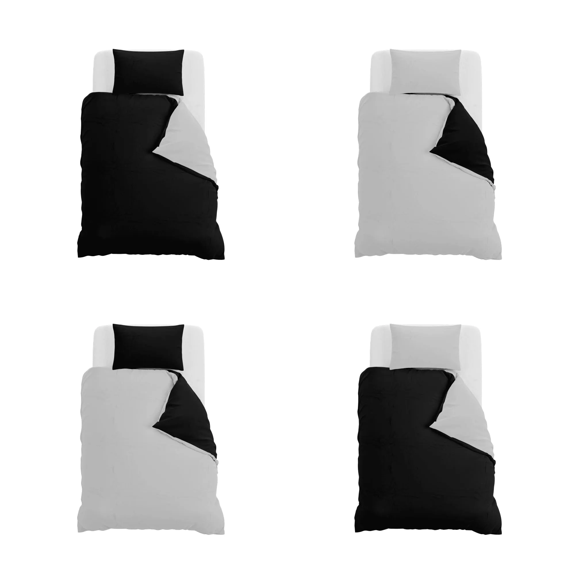 Italian Bed Linen Set Copripiumino 100% Cotone, 200x200 cm, Piazza e Mezza, Nero/Grigio Chiaro - immagine 11