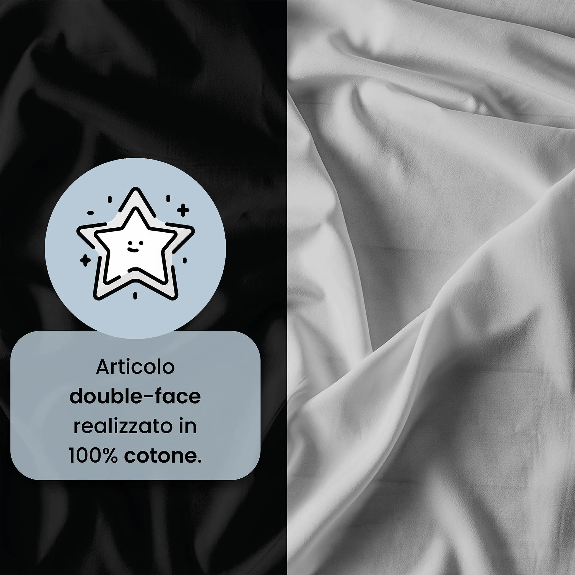 Italian Bed Linen Set Copripiumino 100% Cotone, Singolo, 150x200 cm, Nero/Grigio Chiaro - immagine 3