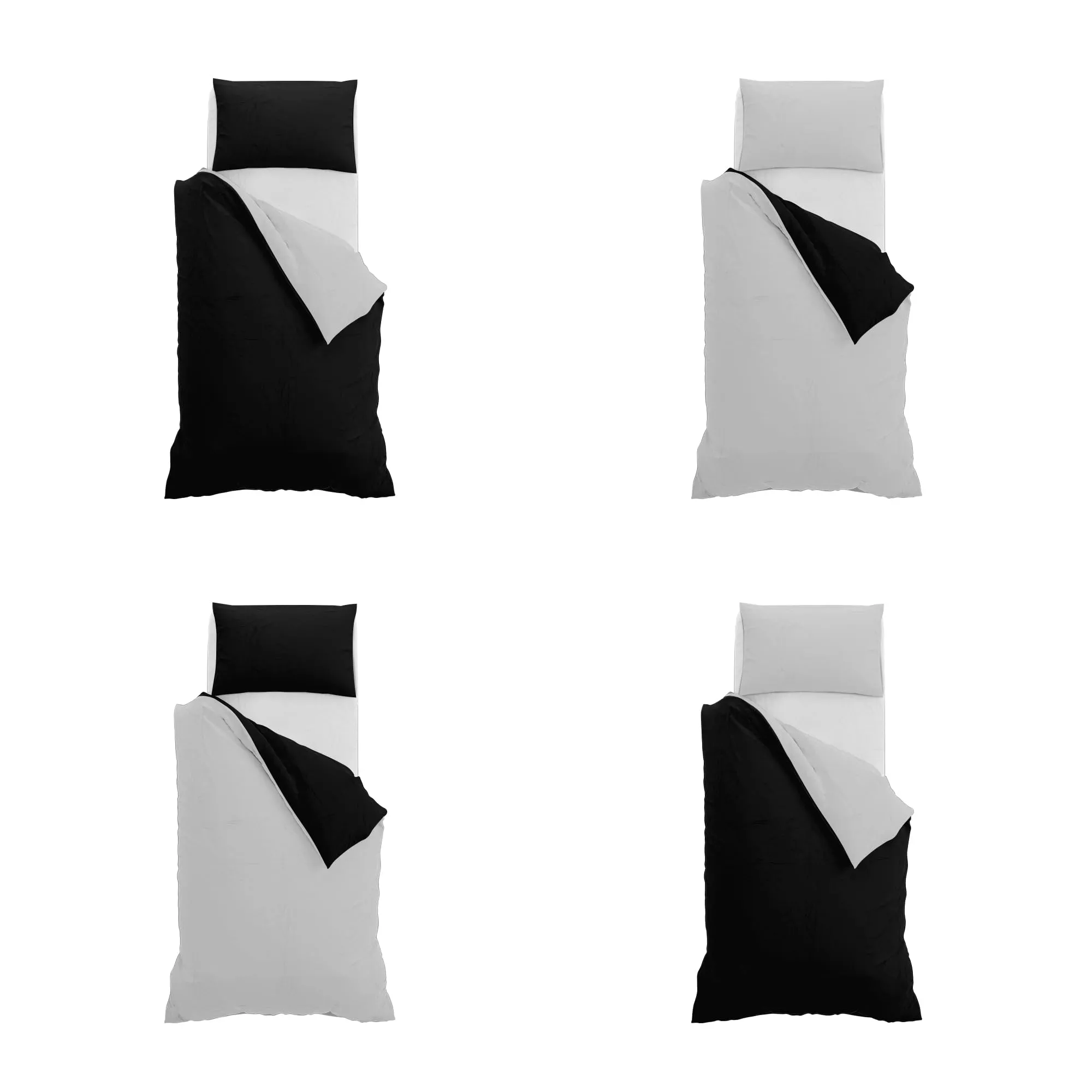 Italian Bed Linen Set Copripiumino 100% Cotone, Singolo, 150x200 cm, Nero/Grigio Chiaro - immagine 11