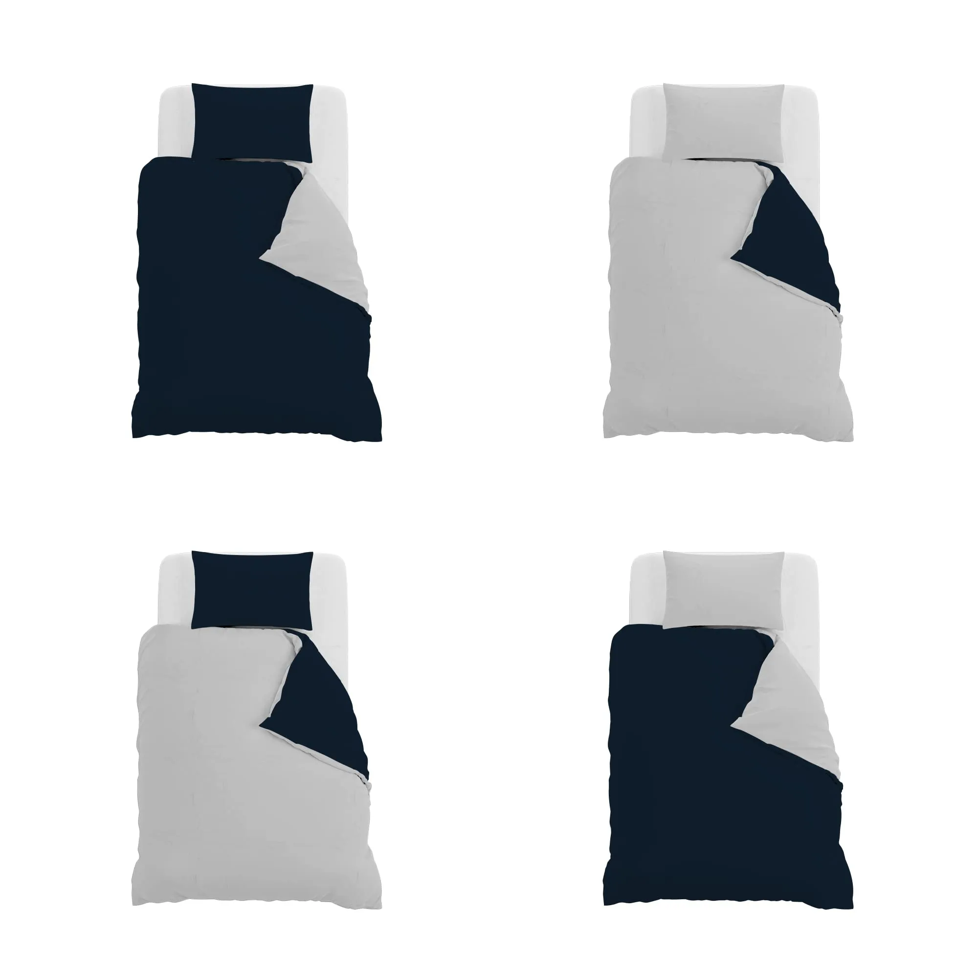 Italian Bed Linen Set Copripiumino 100% Cotone Natural Color, 200x200 cm, Piazza e Mezza, Blu Scuro/Grigio Chiaro - immagine 11