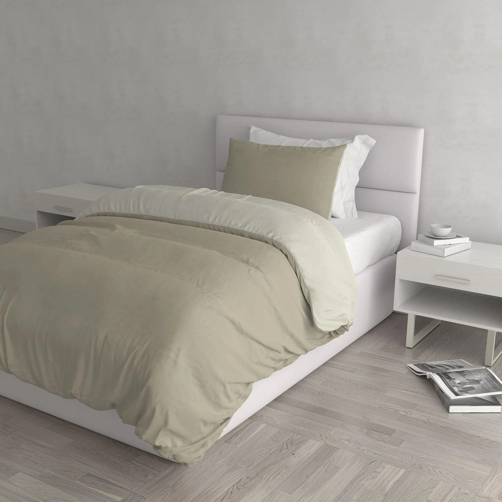 Italian Bed Linen Set Copripiumino 100% Cotone, Singolo, 150x200 cm, Tortora/Panna - immagine 1