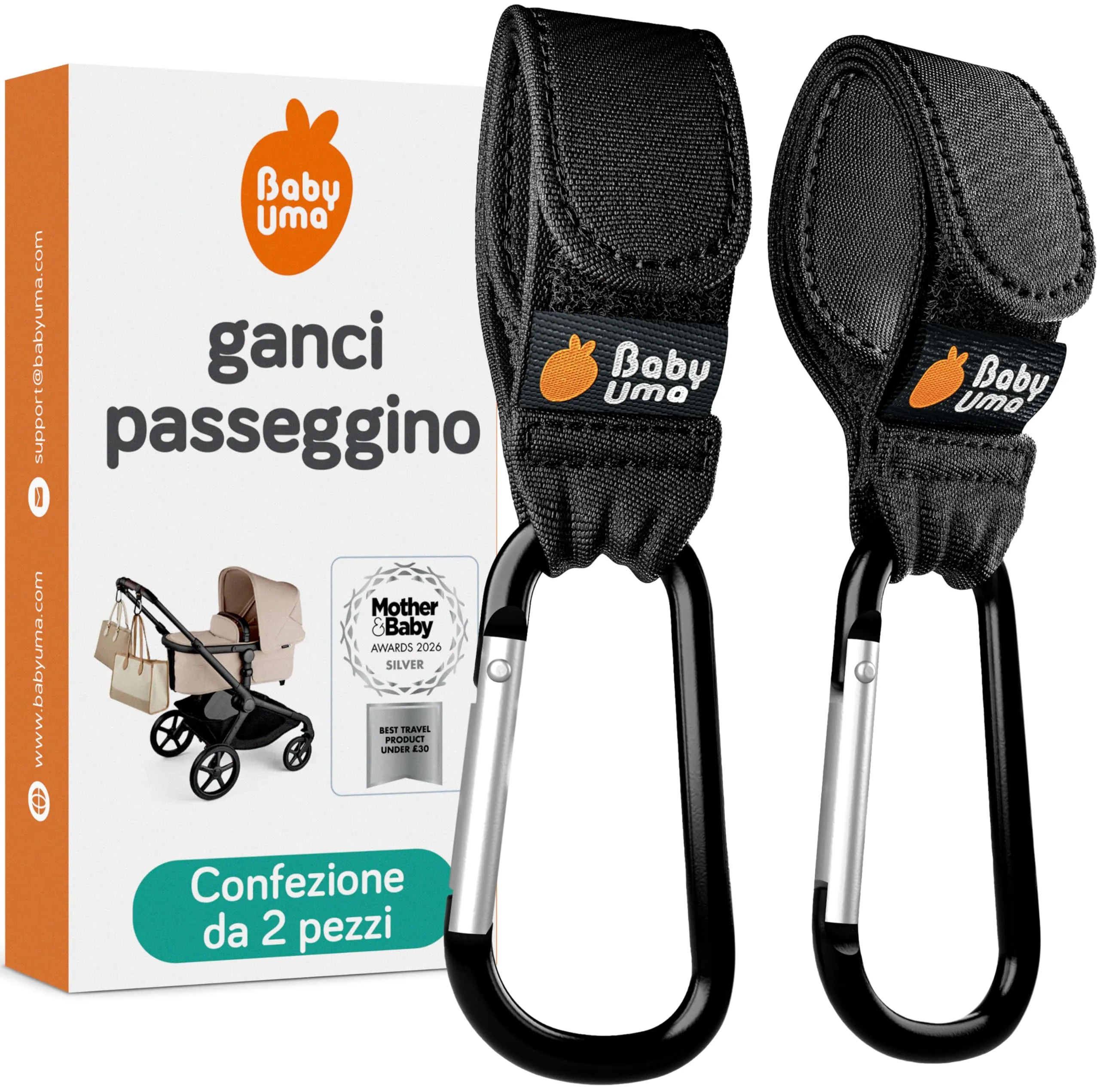 Baby Uma Ganci Passeggino Porta Borse, Moschettoni (2 Pezzi) - immagine 1